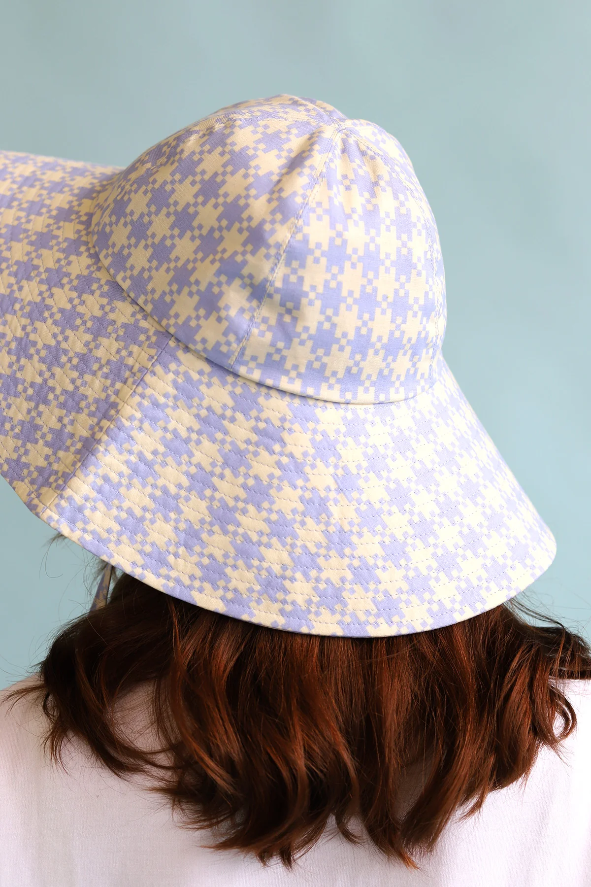 Soft Sun Hat | Blue Pixel Gingham - Image 2