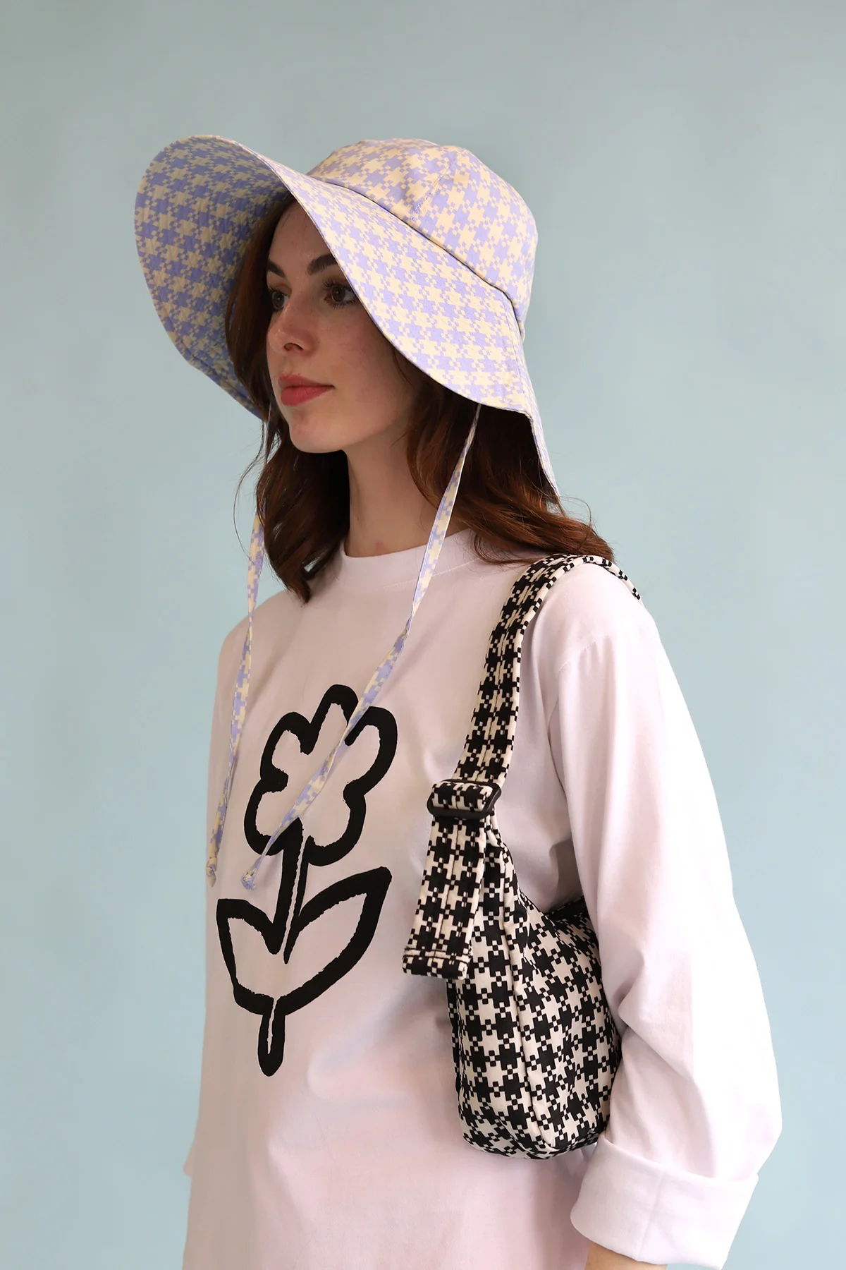 Soft Sun Hat | Blue Pixel Gingham - Image 3