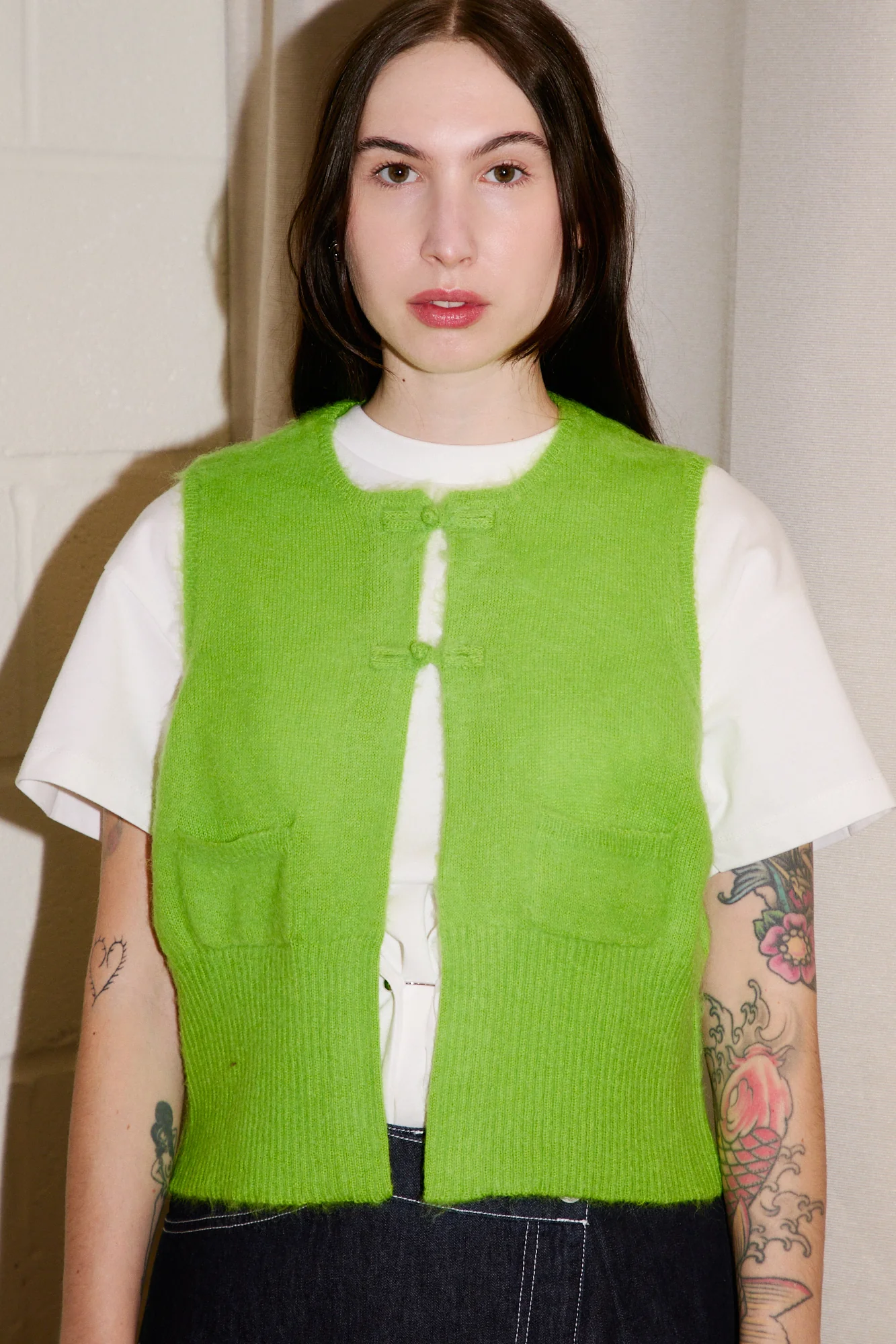 China Button Vest | Lime Green