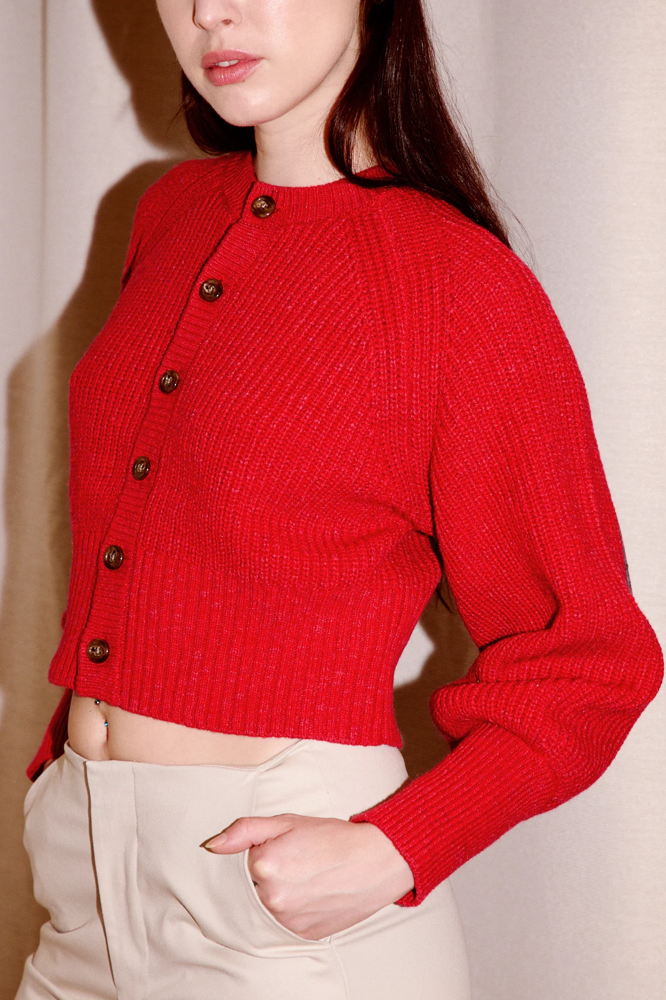 Gauge Elbow Patch Cardigan | Red
