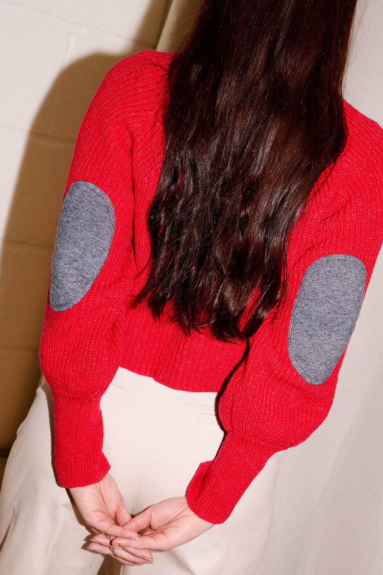 Gauge Elbow Patch Cardigan | Red - Image 2