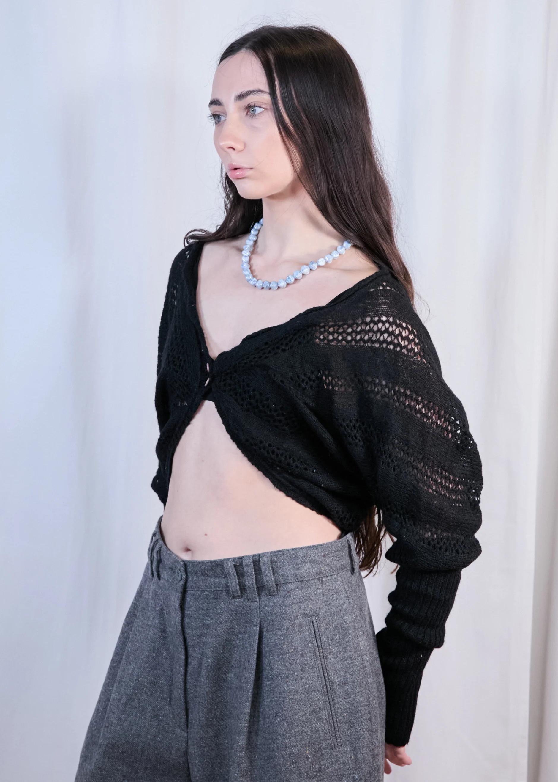 Black Crochet Crop Cardigan