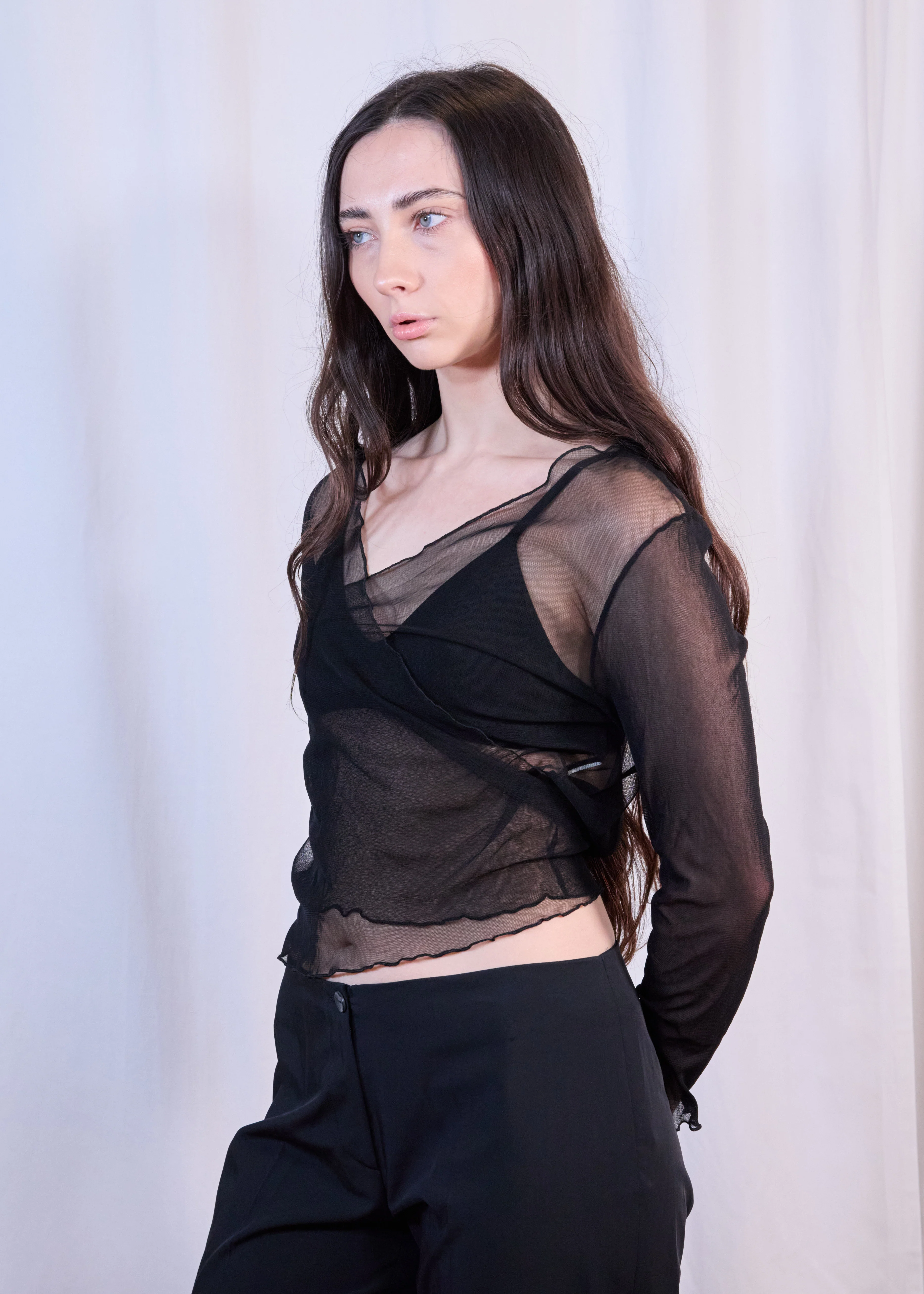 Black Mesh Front Wrap Top - Image 2