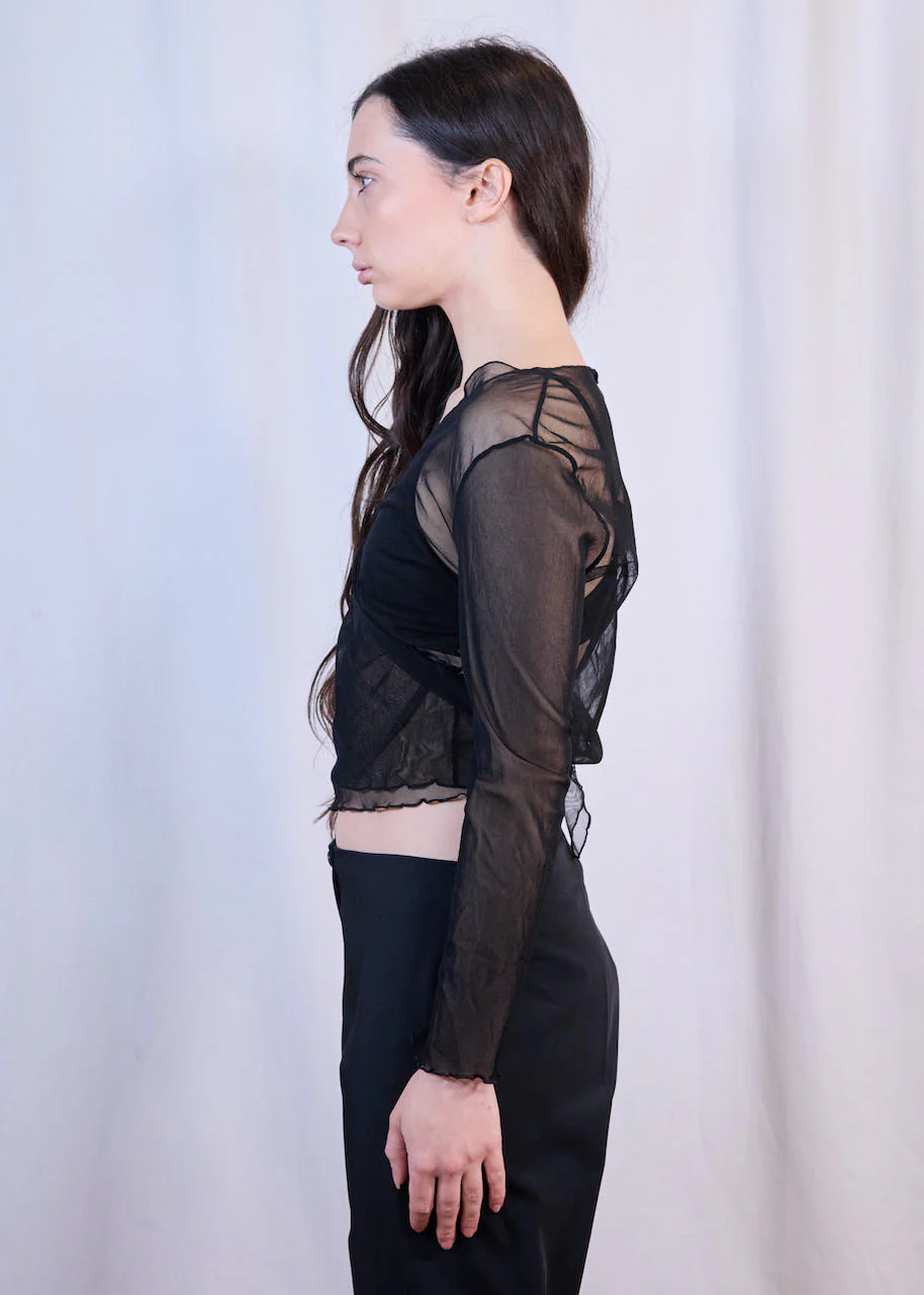Black Mesh Front Wrap Top - Image 4