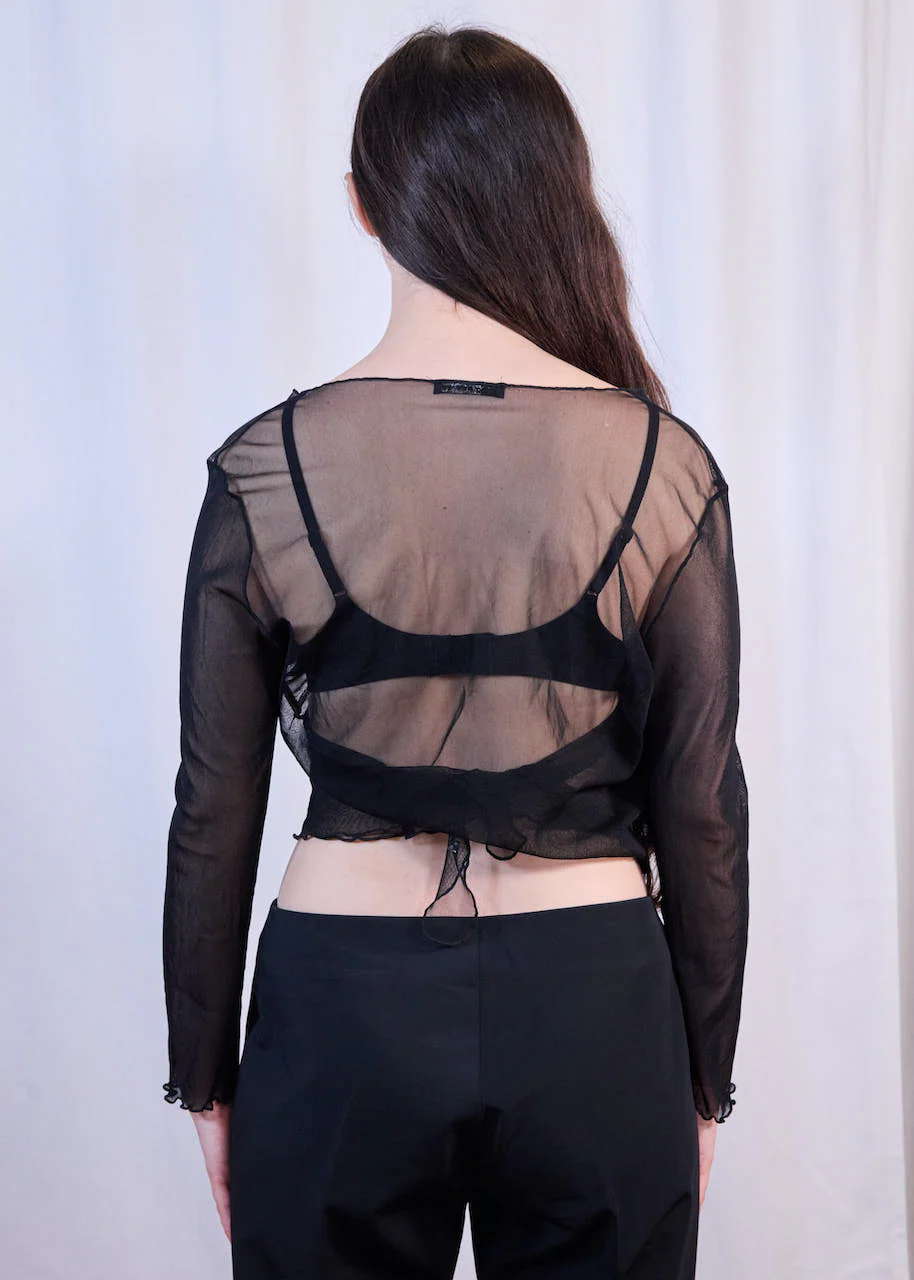 Black Mesh Front Wrap Top - Image 5
