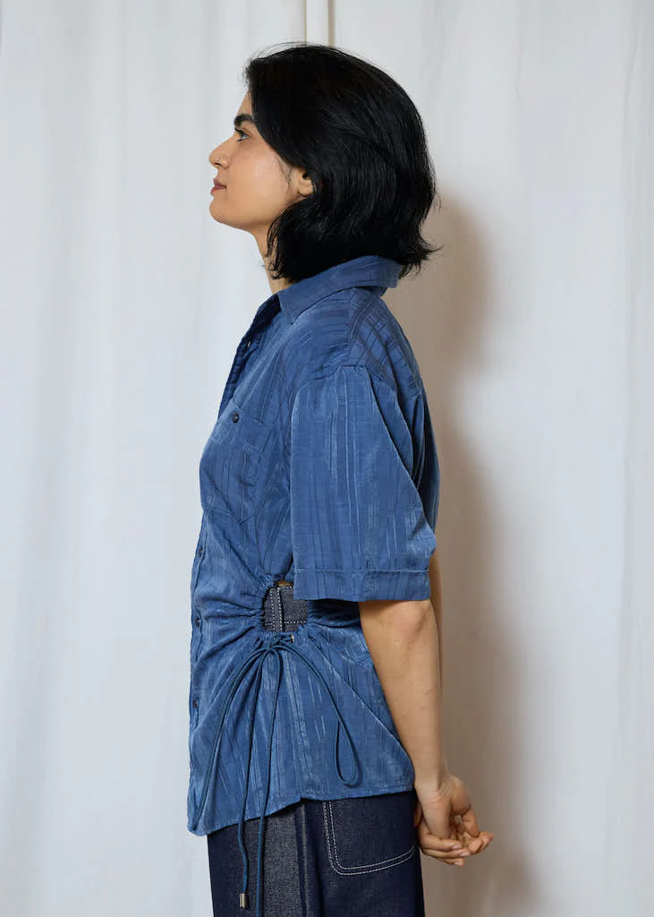 Blue Short Sleeve Cinch Shirt - Image 5