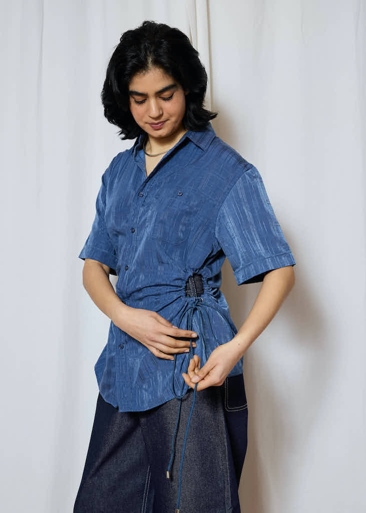 Blue Short Sleeve Cinch Shirt - Image 7