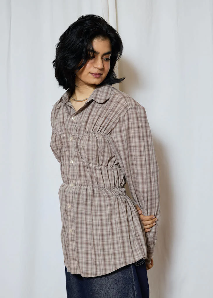 Brown Check Elastic Shirt