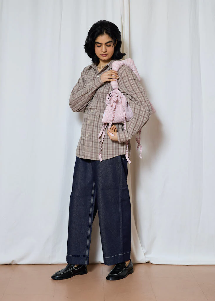 Brown Check Elastic Shirt - Image 2