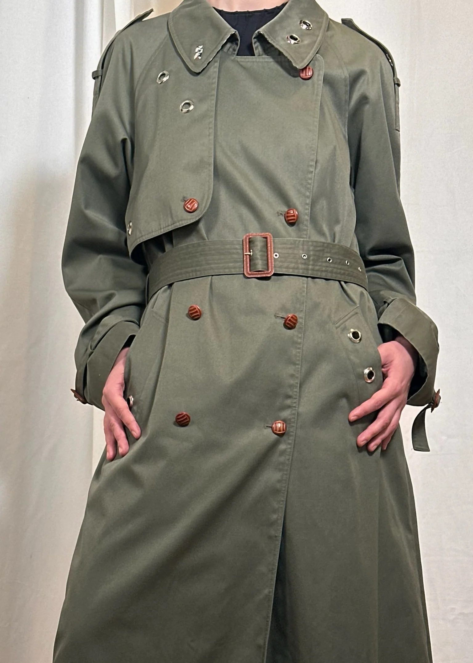 Green Eyelet Belt Trench