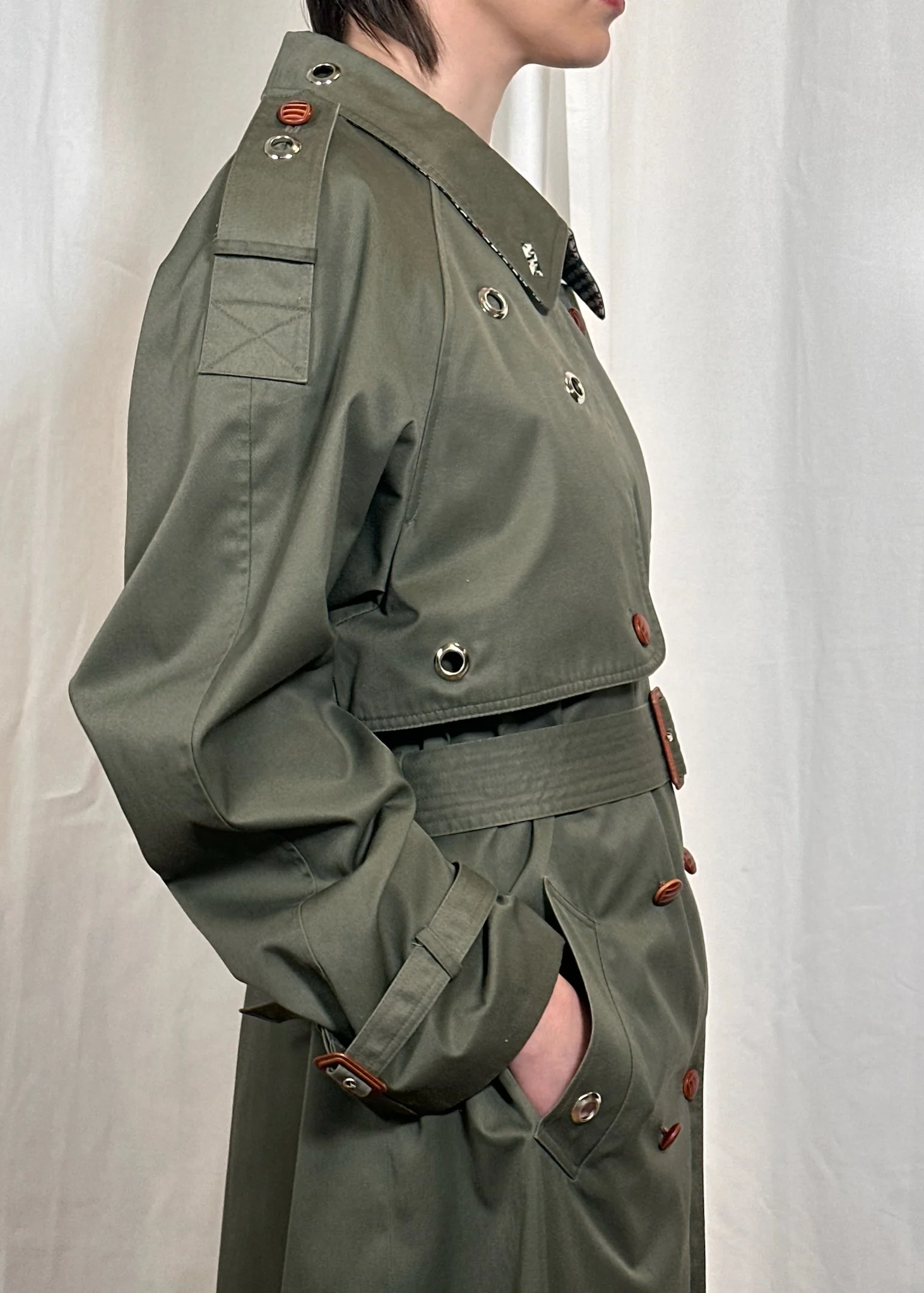Green Eyelet Belt Trench - Image 8