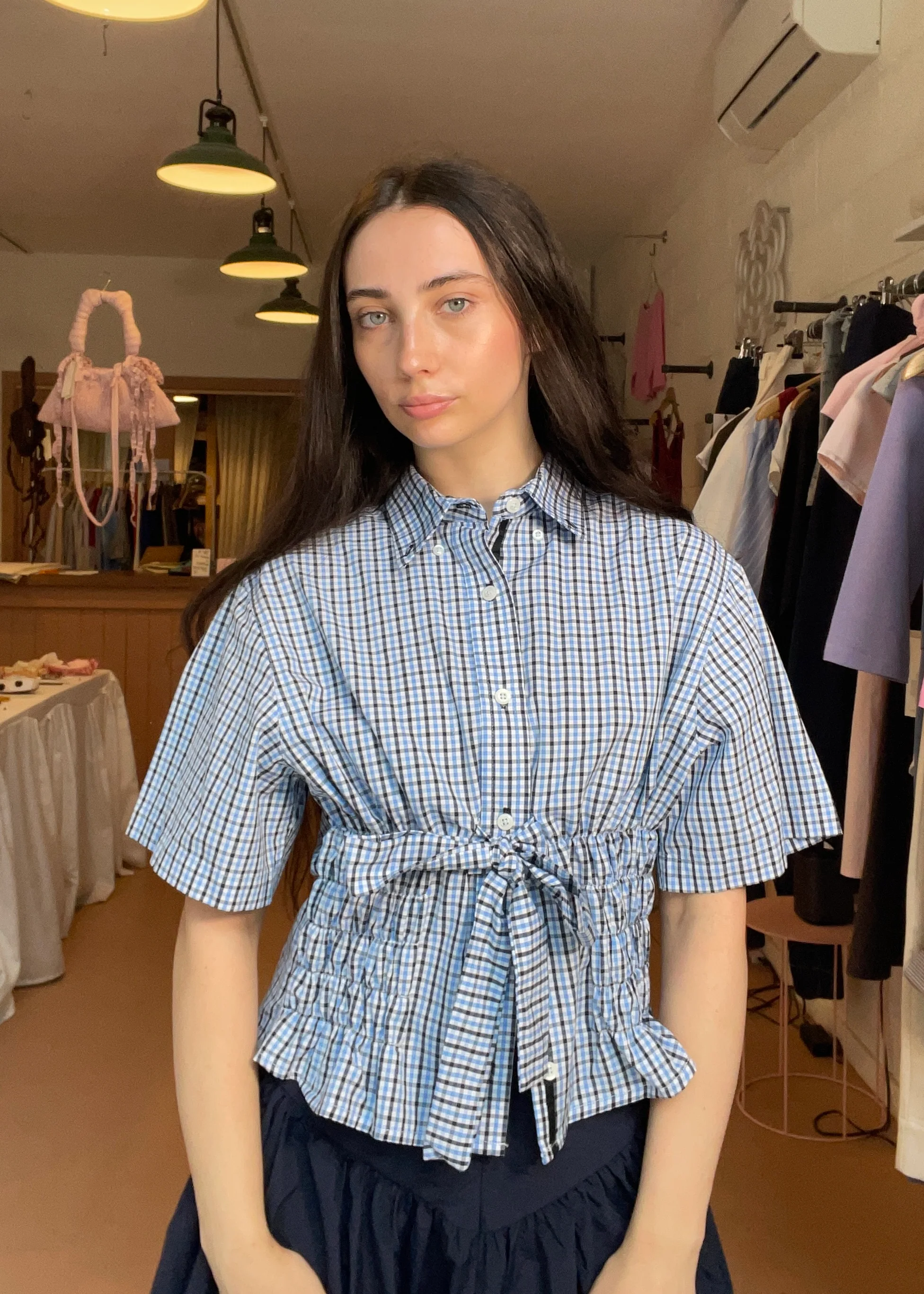 Bustier Shirt in Blue Plaid - Image 2