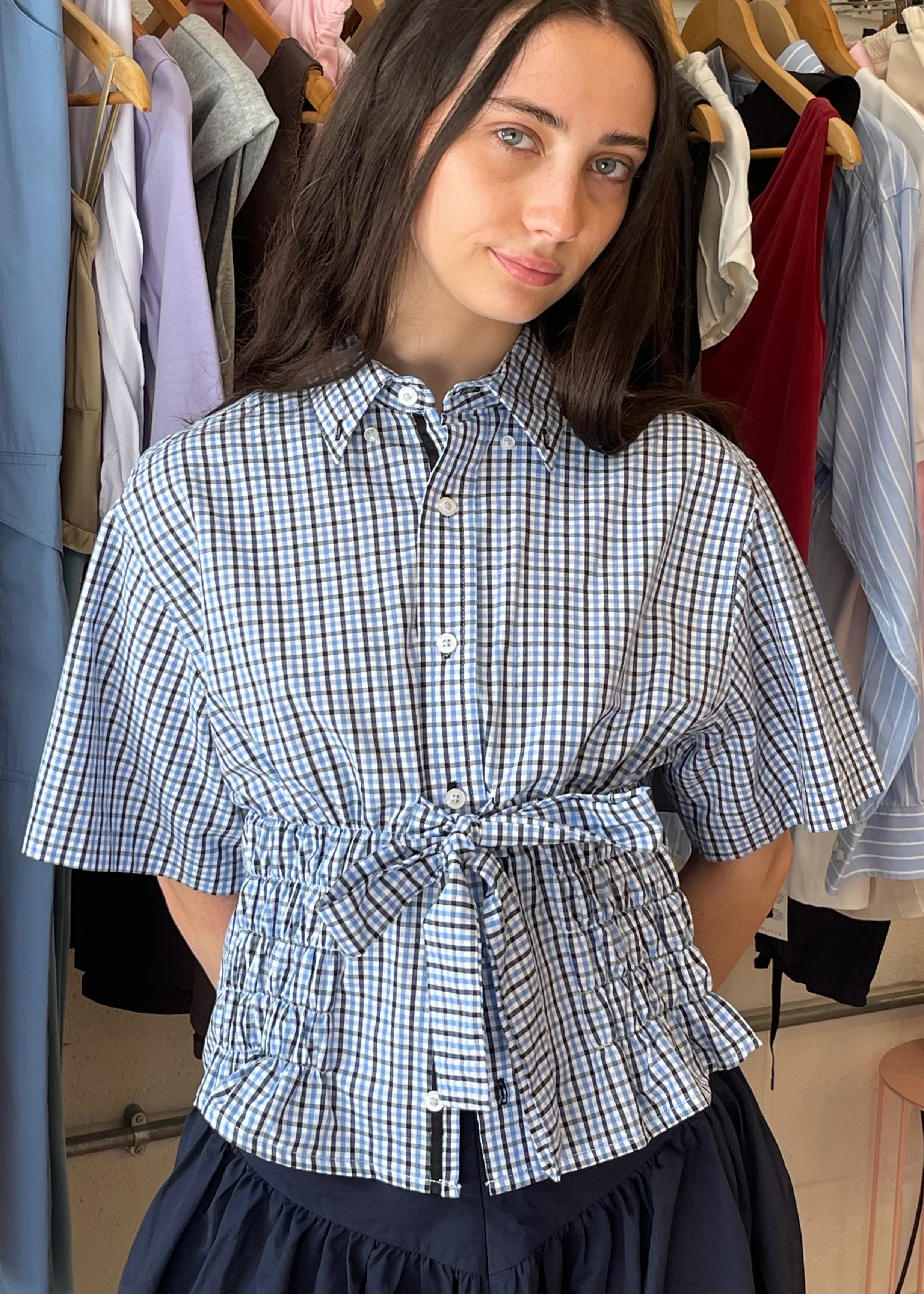 Bustier Shirt in Blue Plaid - Image 4