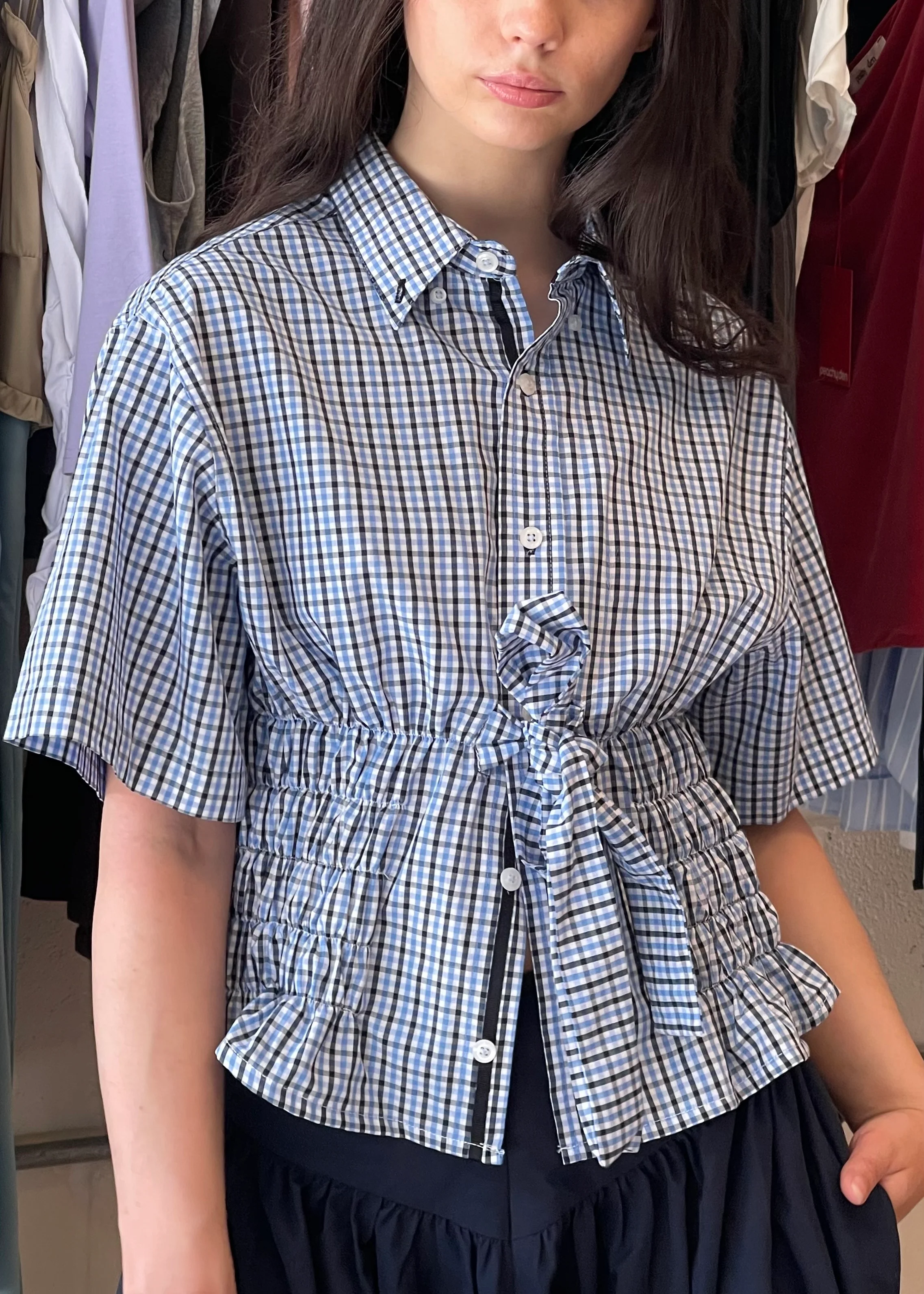 Bustier Shirt in Blue Plaid - Image 6
