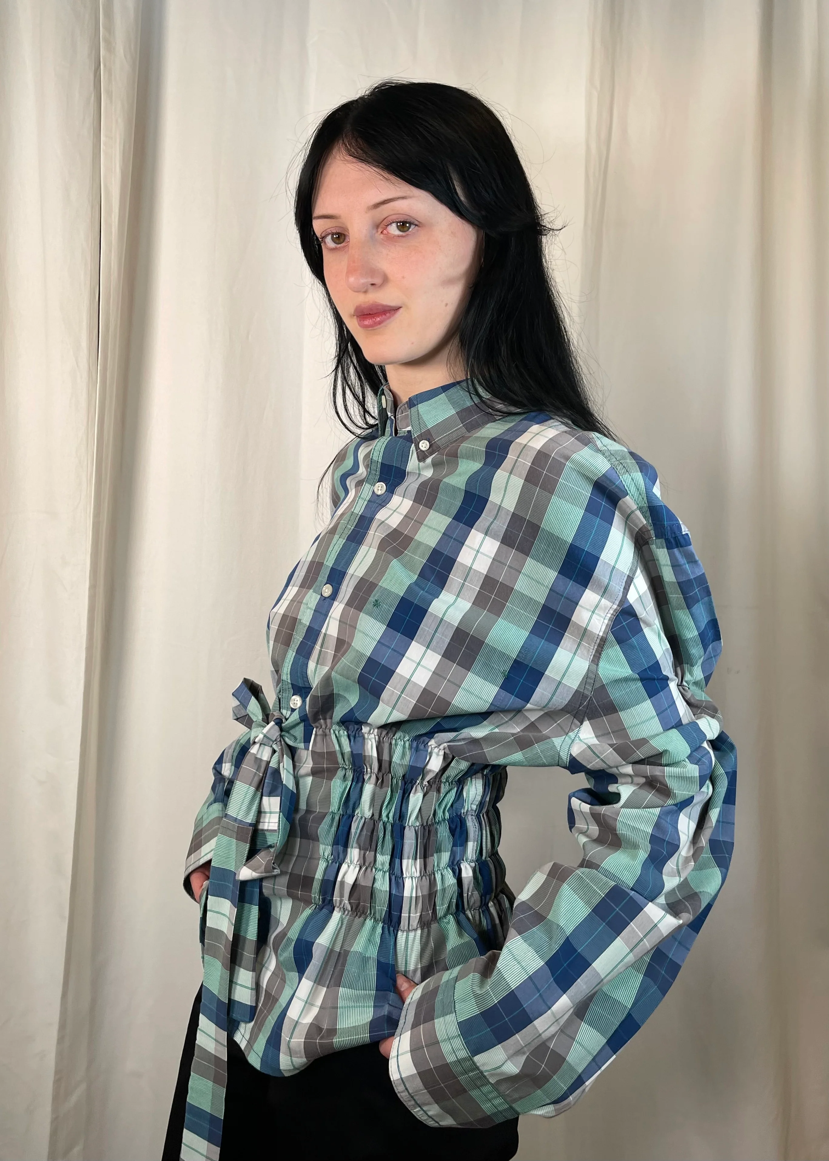 Corset Shirt in Aqua Plaid