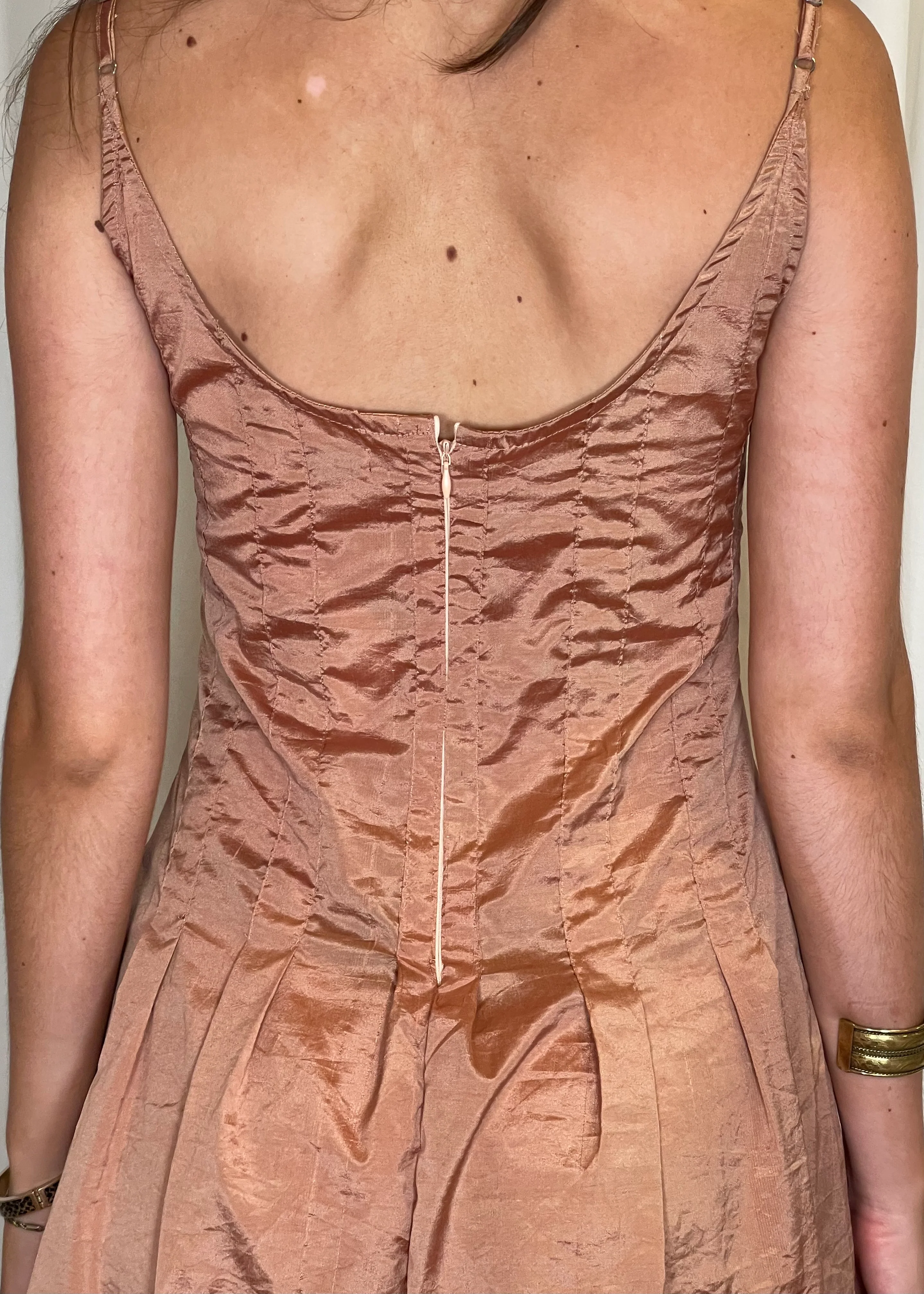 Double Layer Pleat Dress in Rose Silk - Image 5