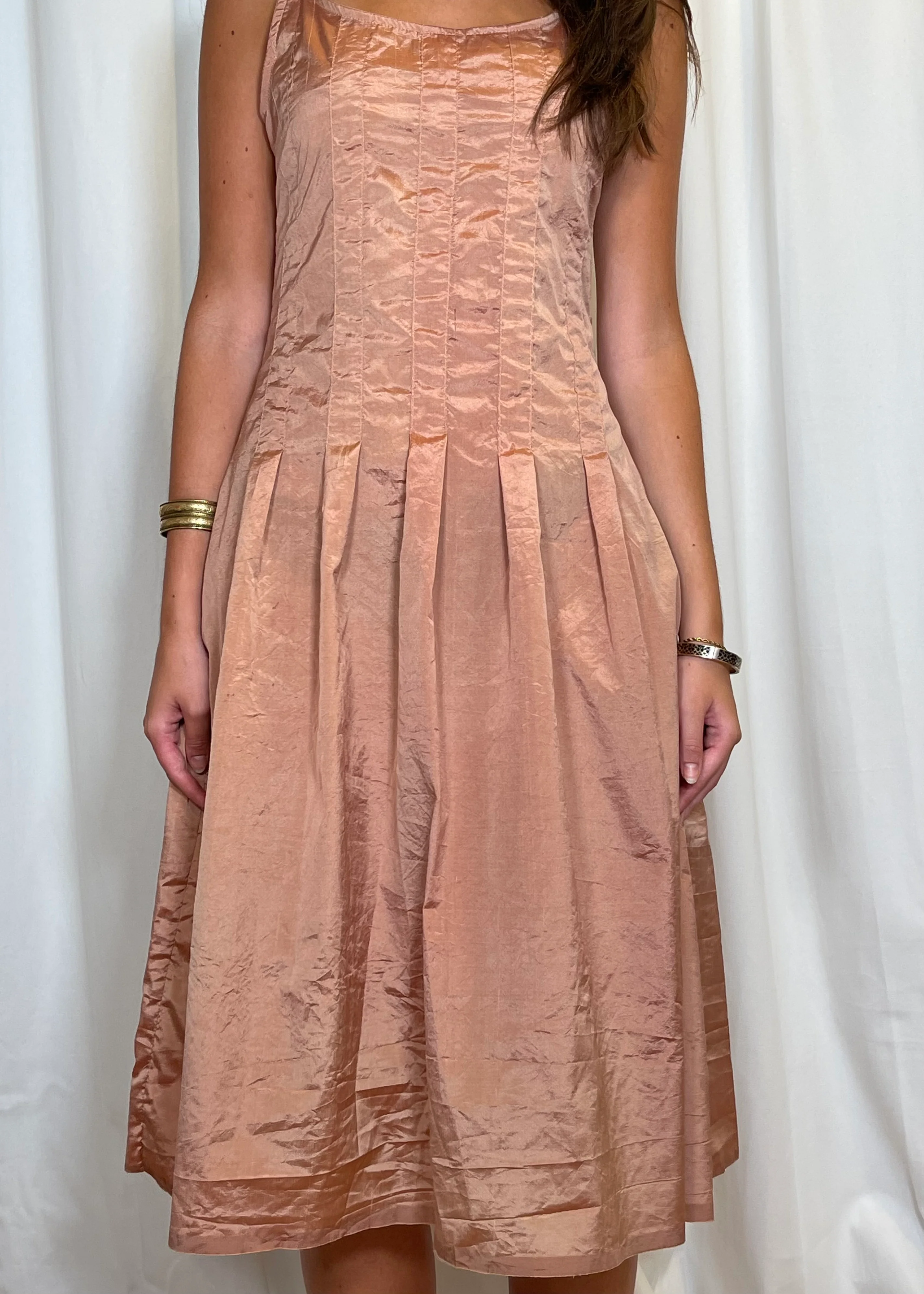 Double Layer Pleat Dress in Rose Silk - Image 6