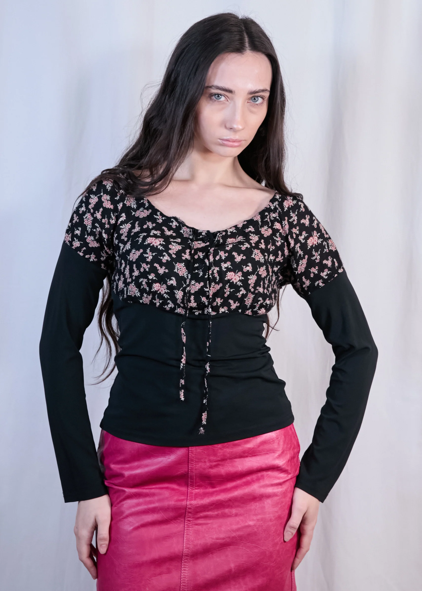 Floral and Black Long-sleeved Top - Image 2