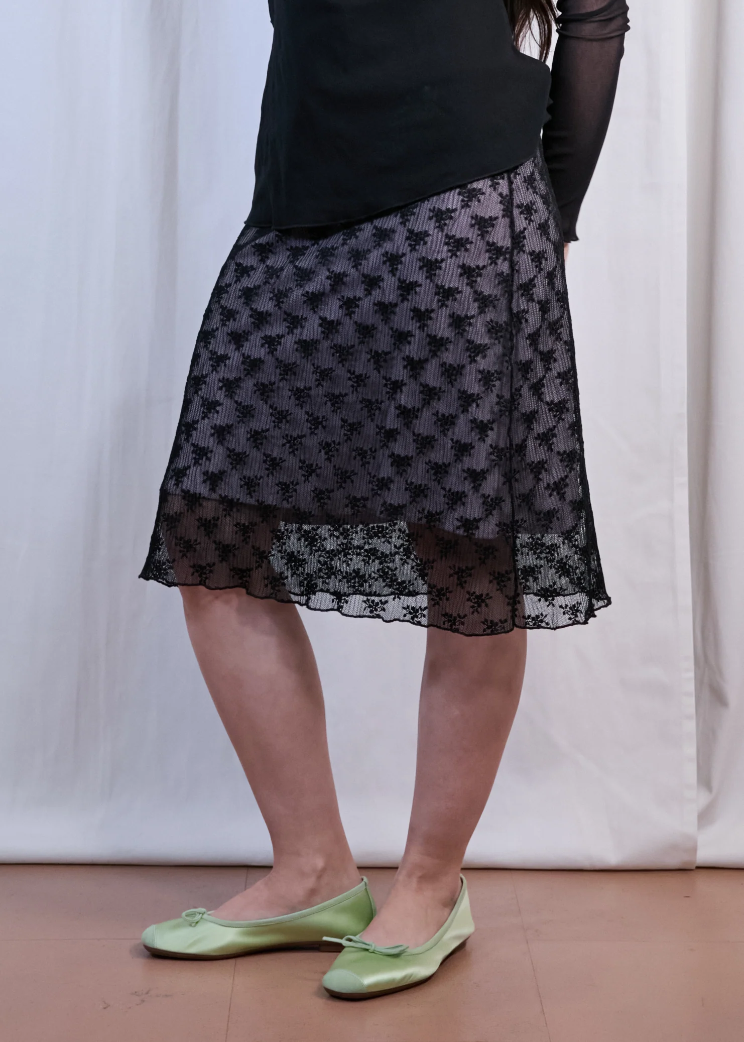 Floral Semi Sheer Skirt with Lilac Lining