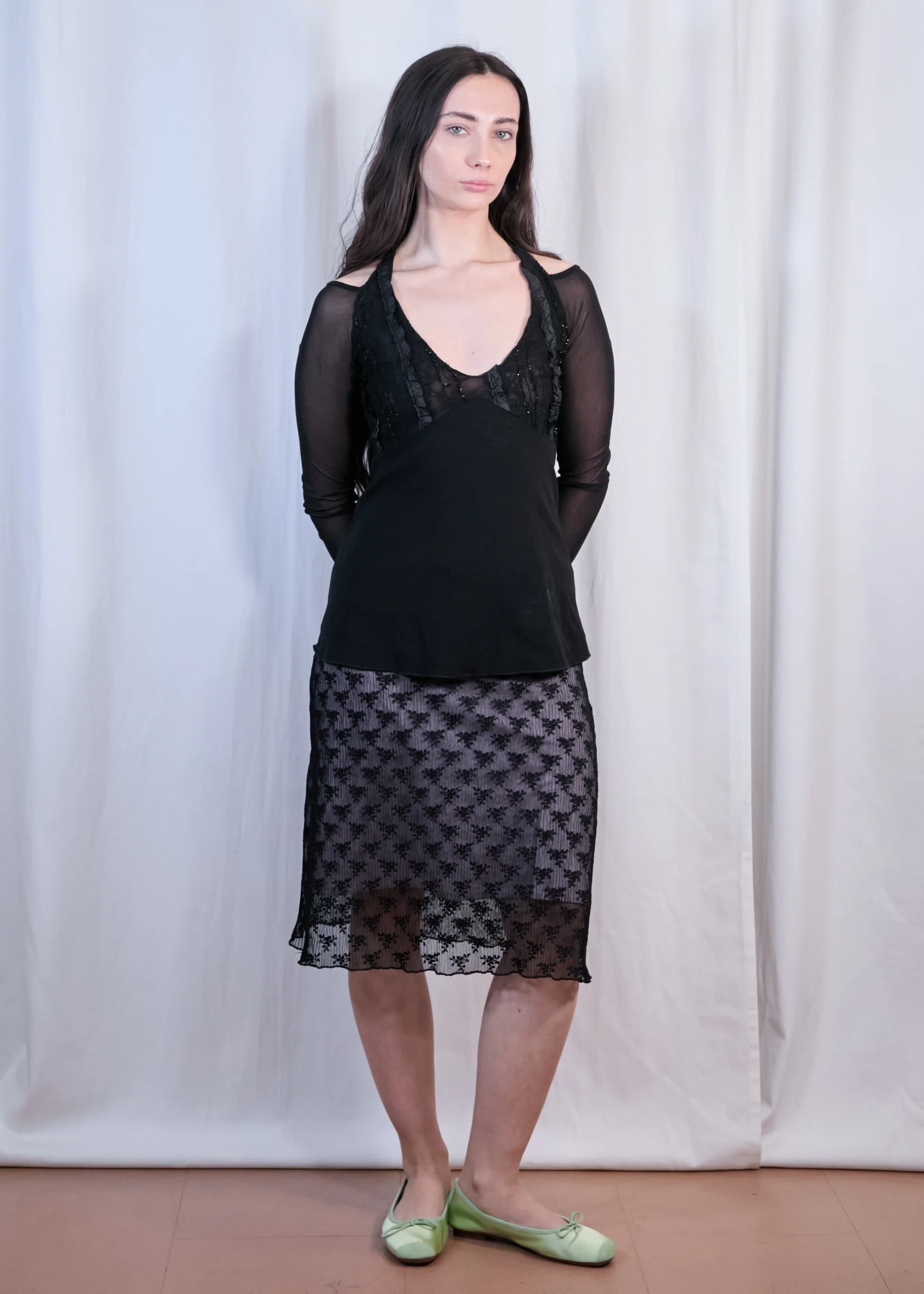 Floral Semi Sheer Skirt with Lilac Lining - Image 4
