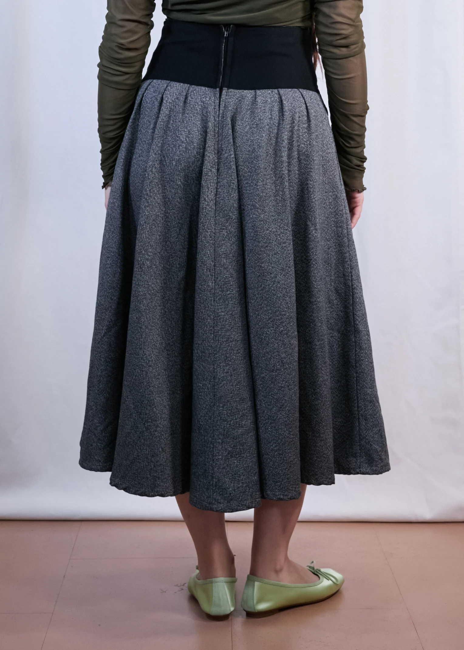 Grey and Black Midi Skirt With Wrap Around Belt - Image 4