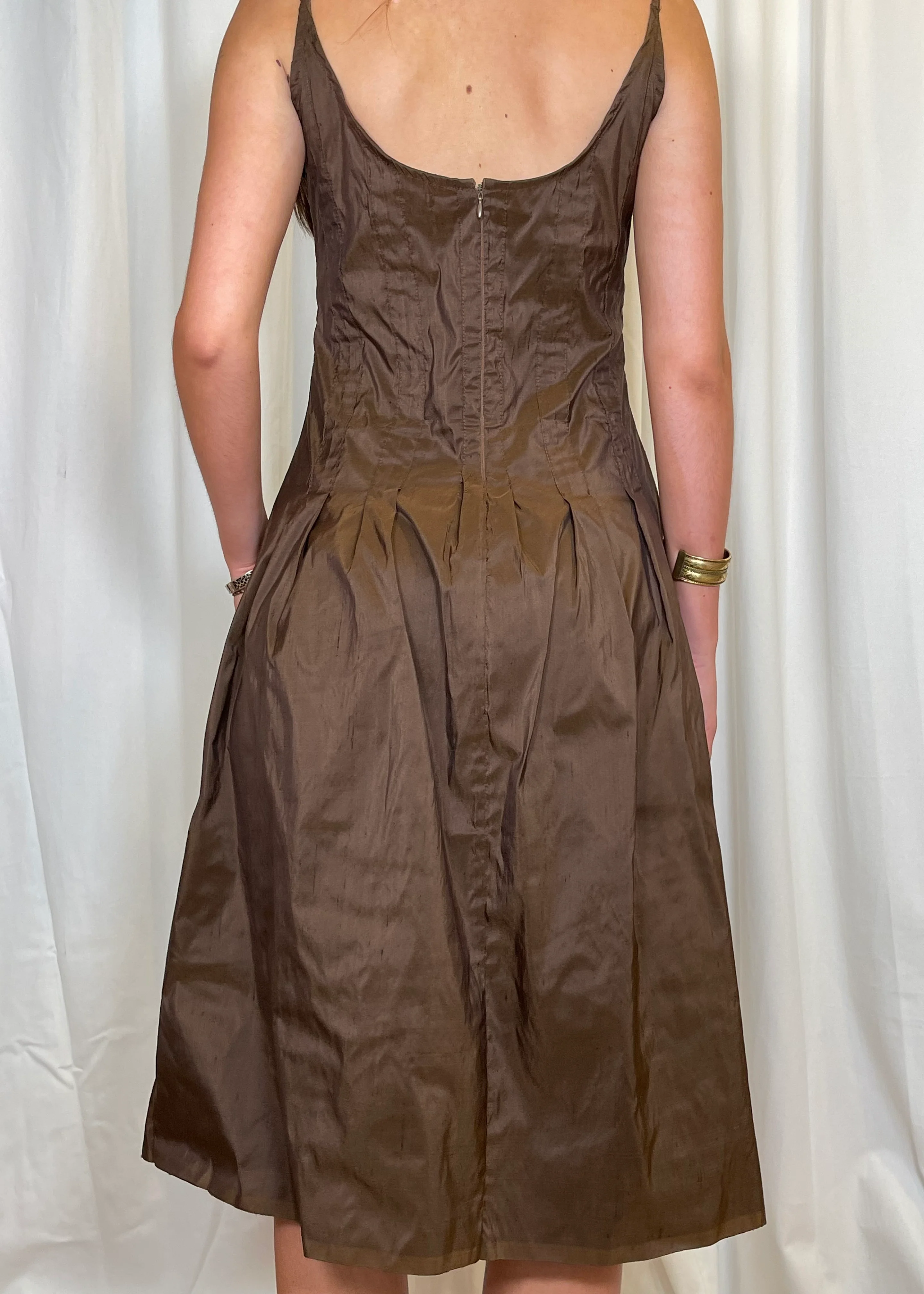 Inverted Pleat Dress in Chocolate Brown - Image 6