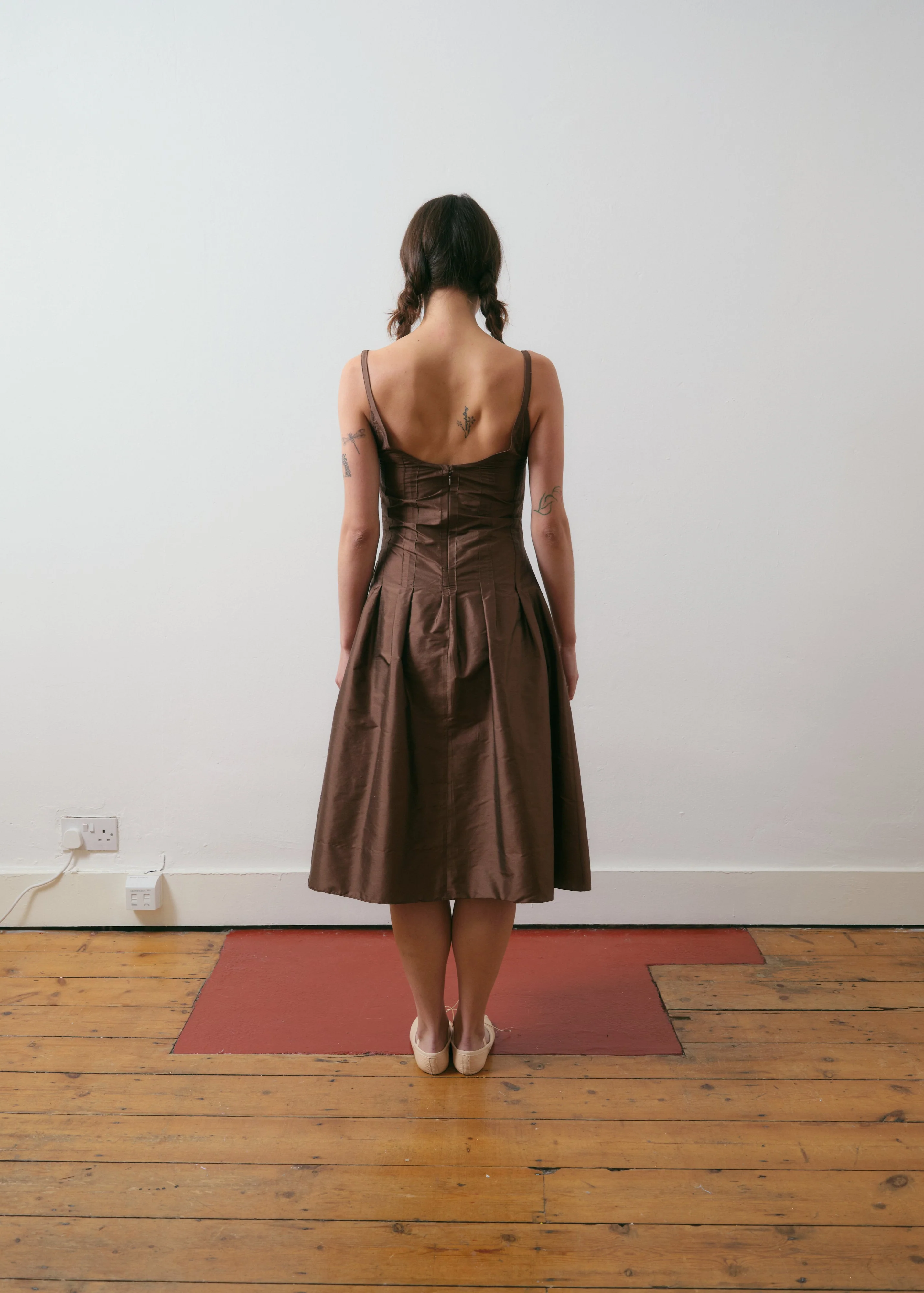 Inverted Pleat Dress in Chocolate Brown - Image 8