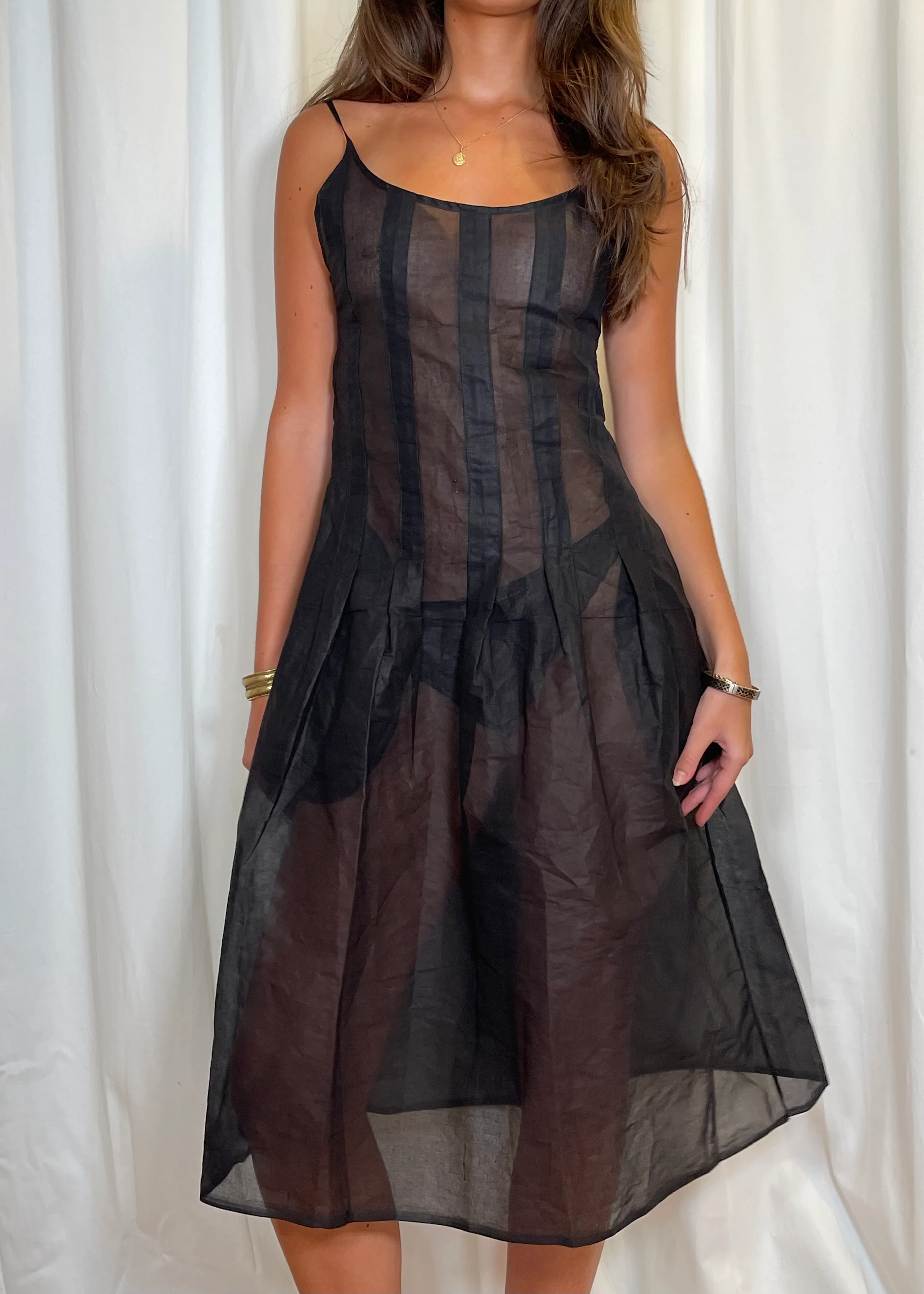 Inverted Pleat Dress in Cotton Organdie - Image 3