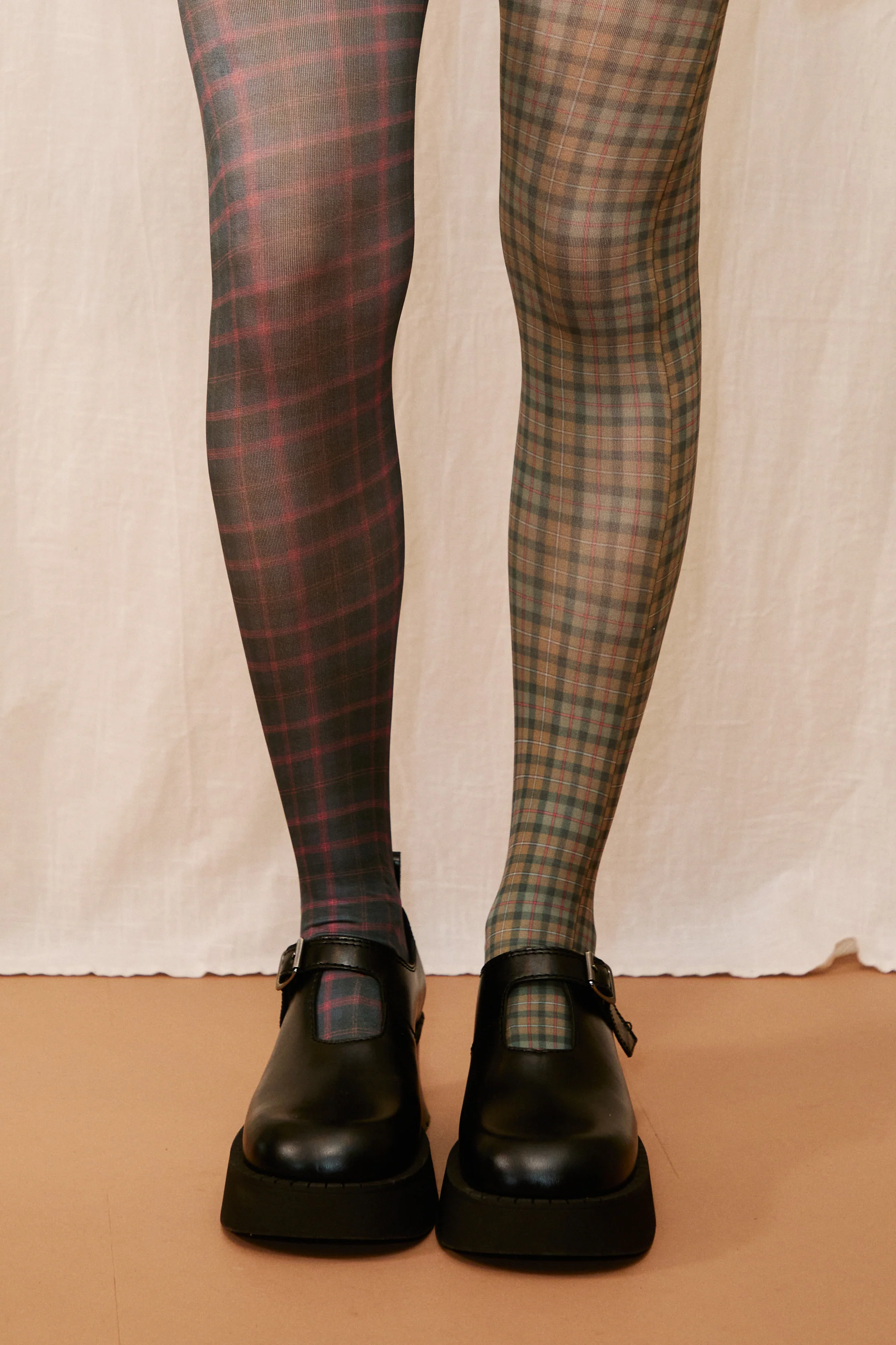 Khaki & Blue Tartan Tights - Image 3