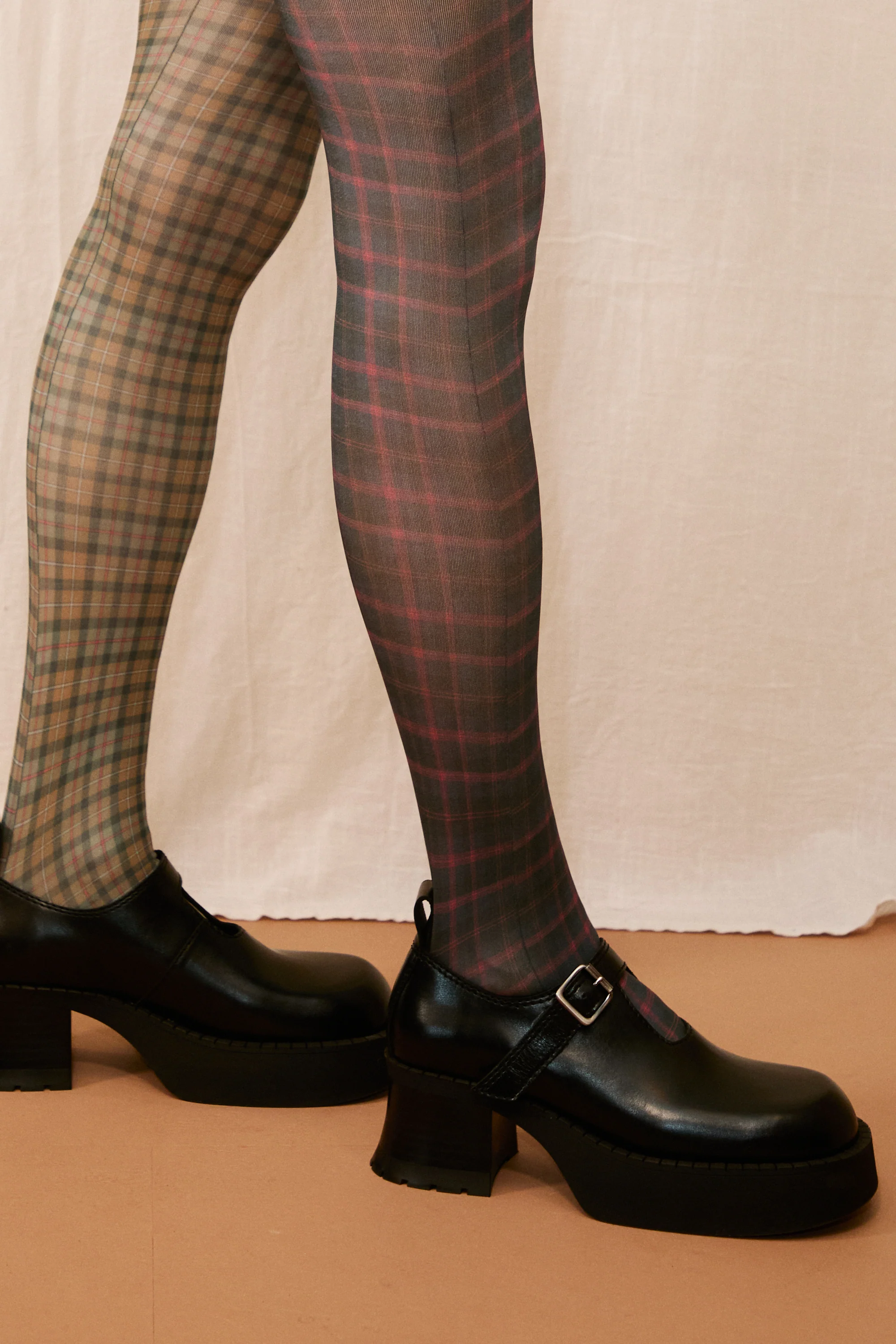 Khaki & Blue Tartan Tights - Image 5
