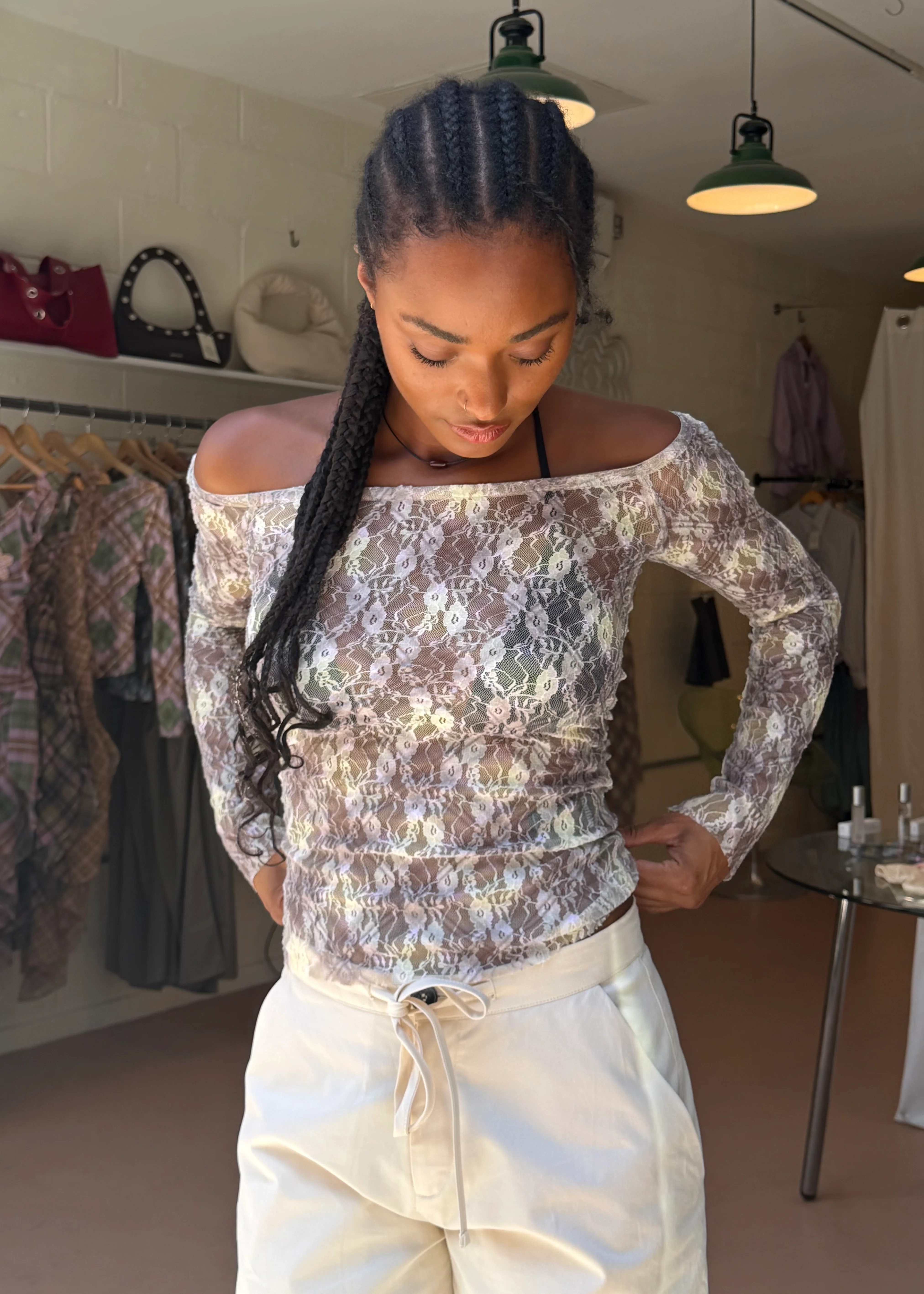 Lace Off Shoulder Top Porcelain