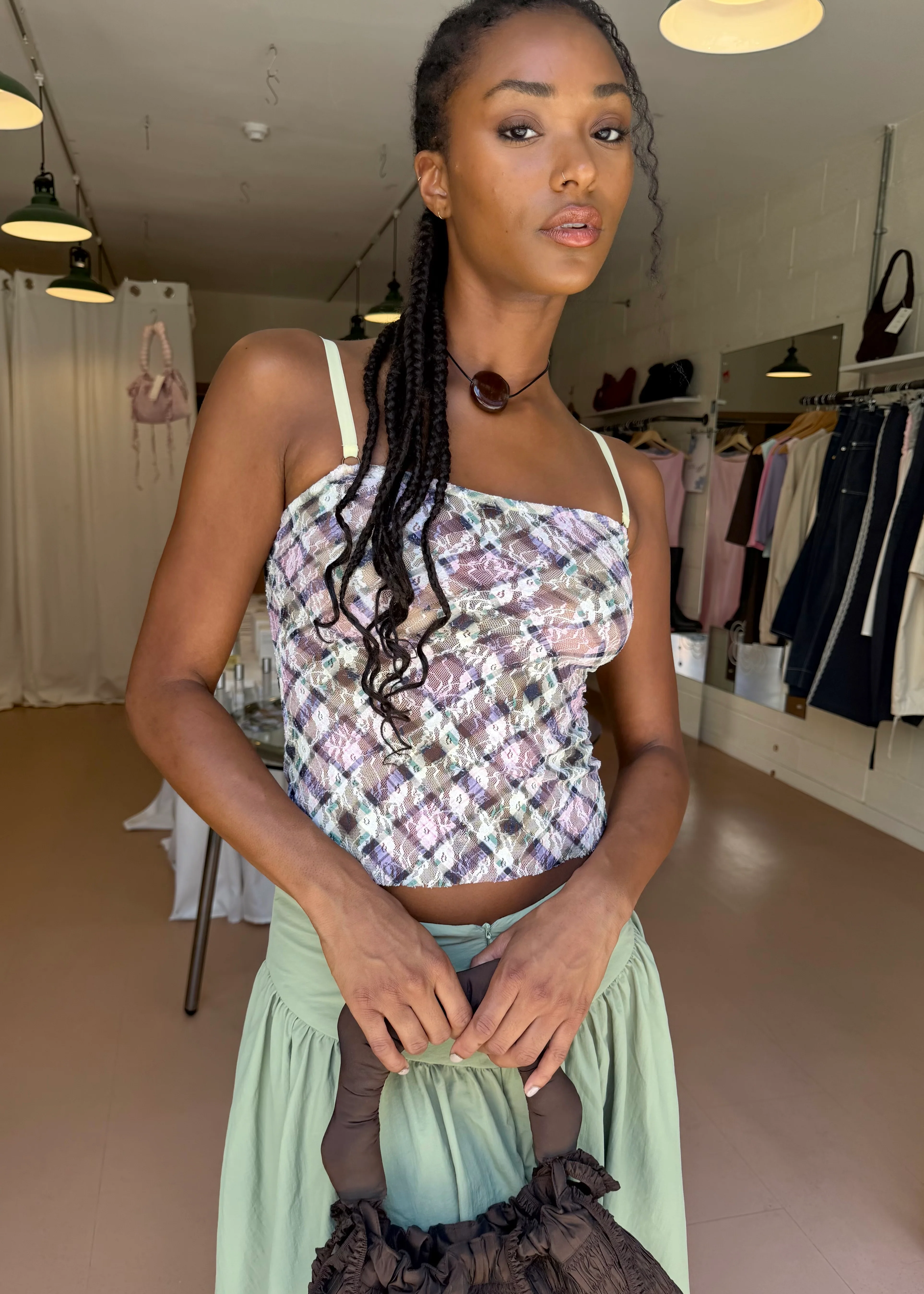 Lace Plaid Cami Top Lucid - Image 2