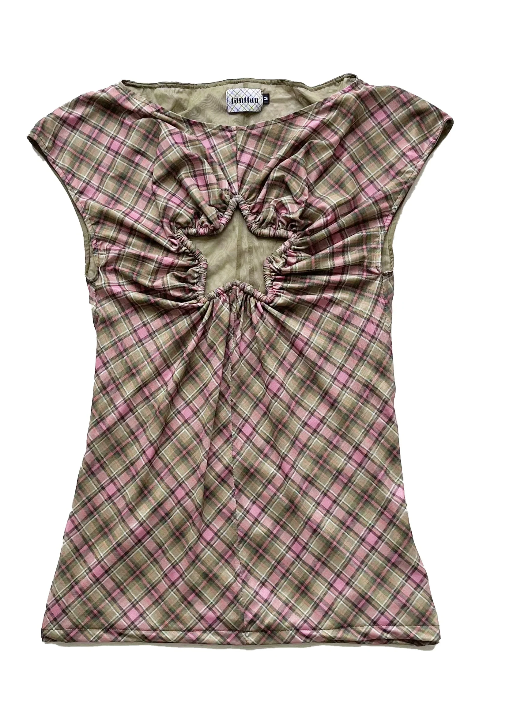 Plaid Mesh Star Cutout T-shirt - Image 4