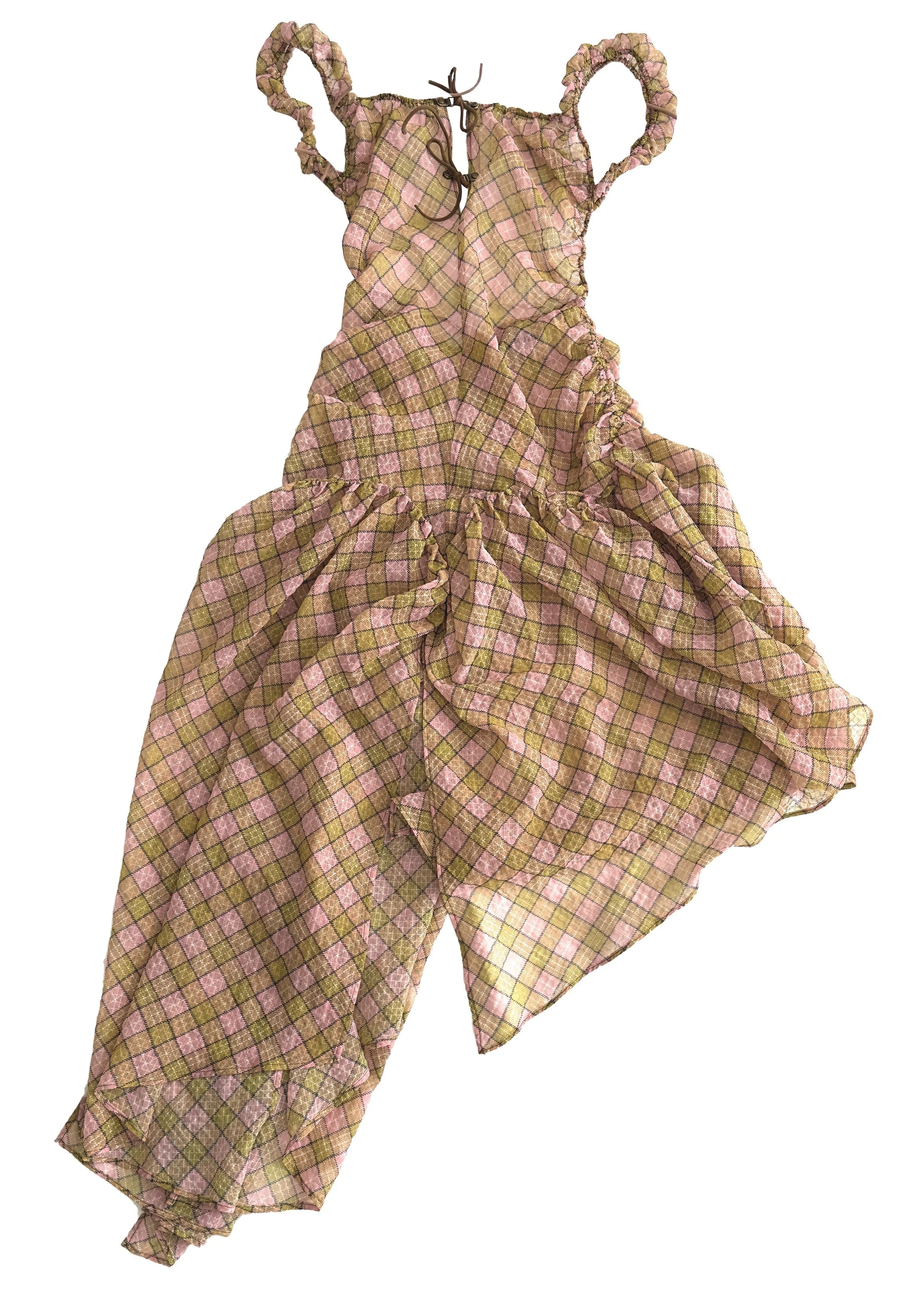 Plaid Puff Chiffon Asymmetrical Dress Fenlü - Image 3