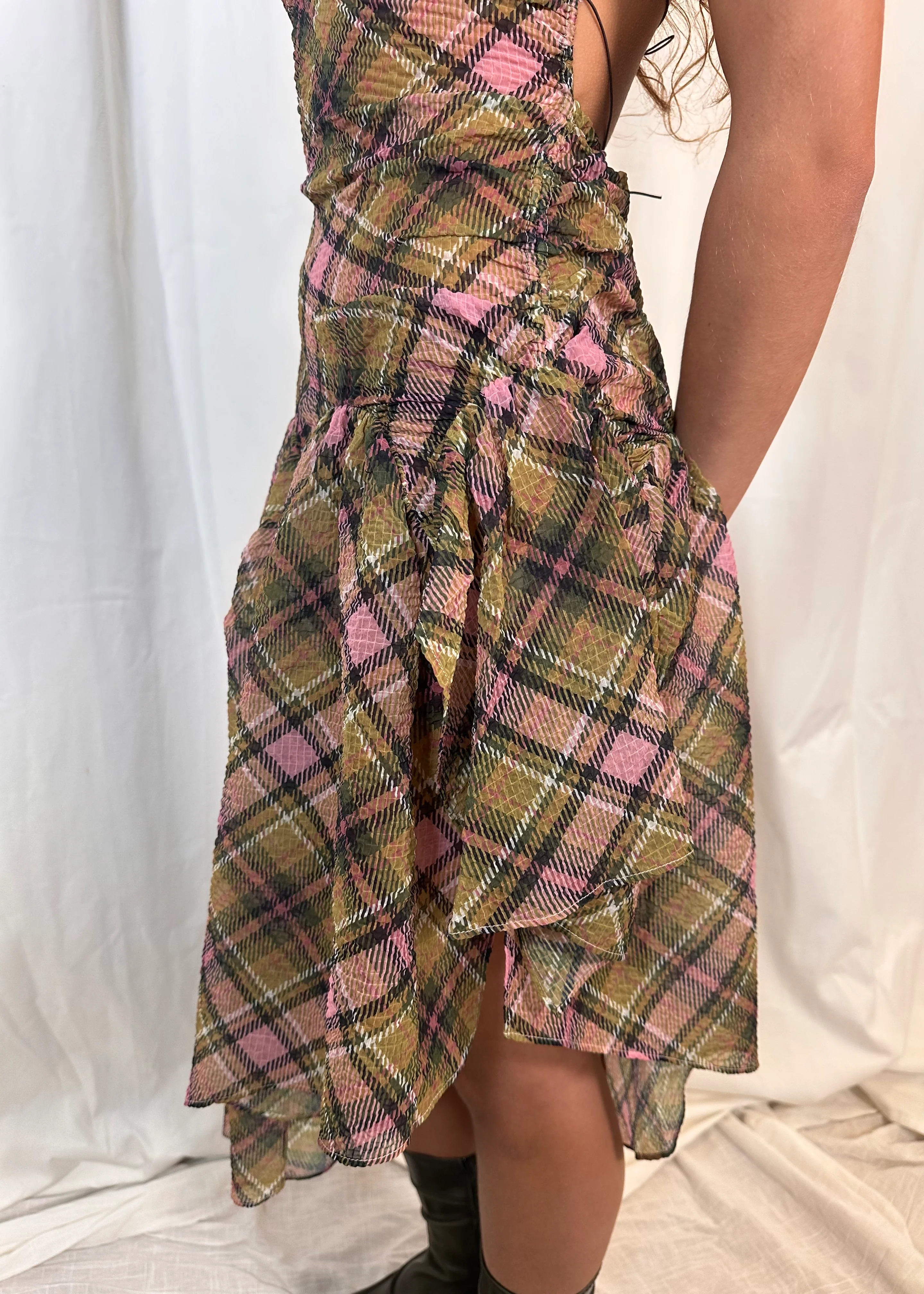 Plaid Puff Chiffon Asymmetrical Dress Smooky - Image 11