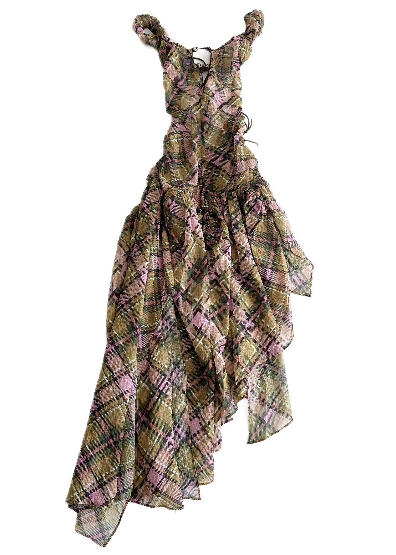 Plaid Puff Chiffon Asymmetrical Dress Smooky - Image 12