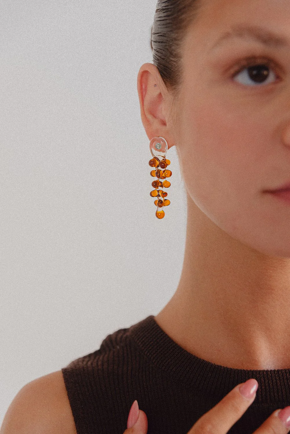 Posedonia Clear and Amber Earrings - Image 2