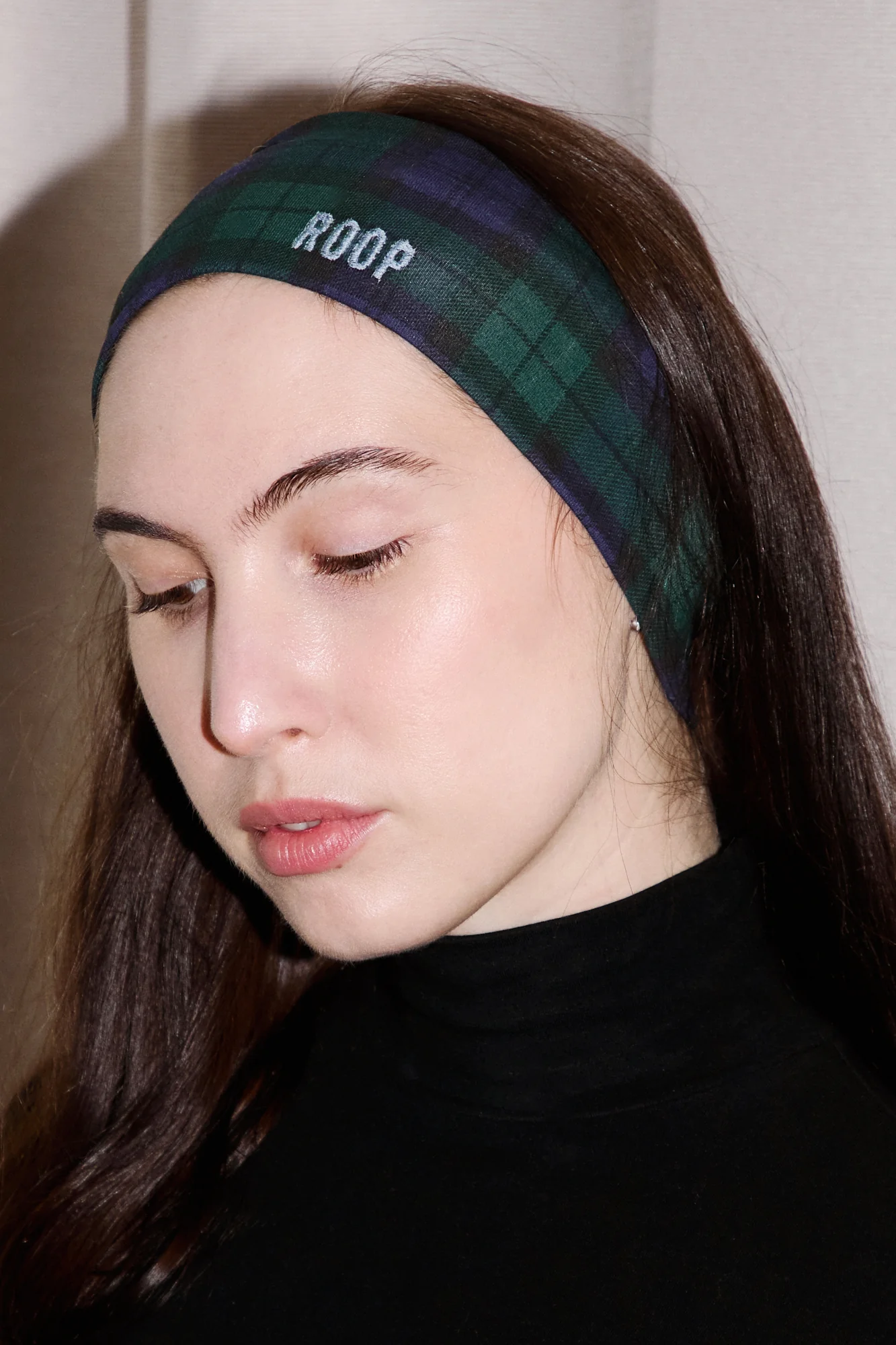 ROOP | Jennifer Headband | Navy and Green Tartan - Image 2