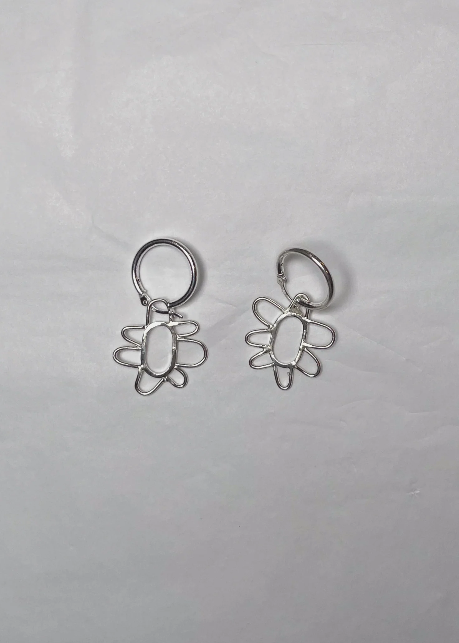 Silver Flower Outline Hoops