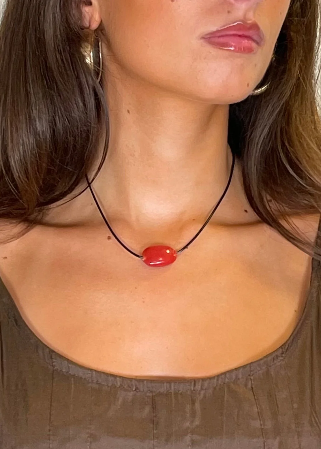 Small Red Glass Oval Necklace - Image 3