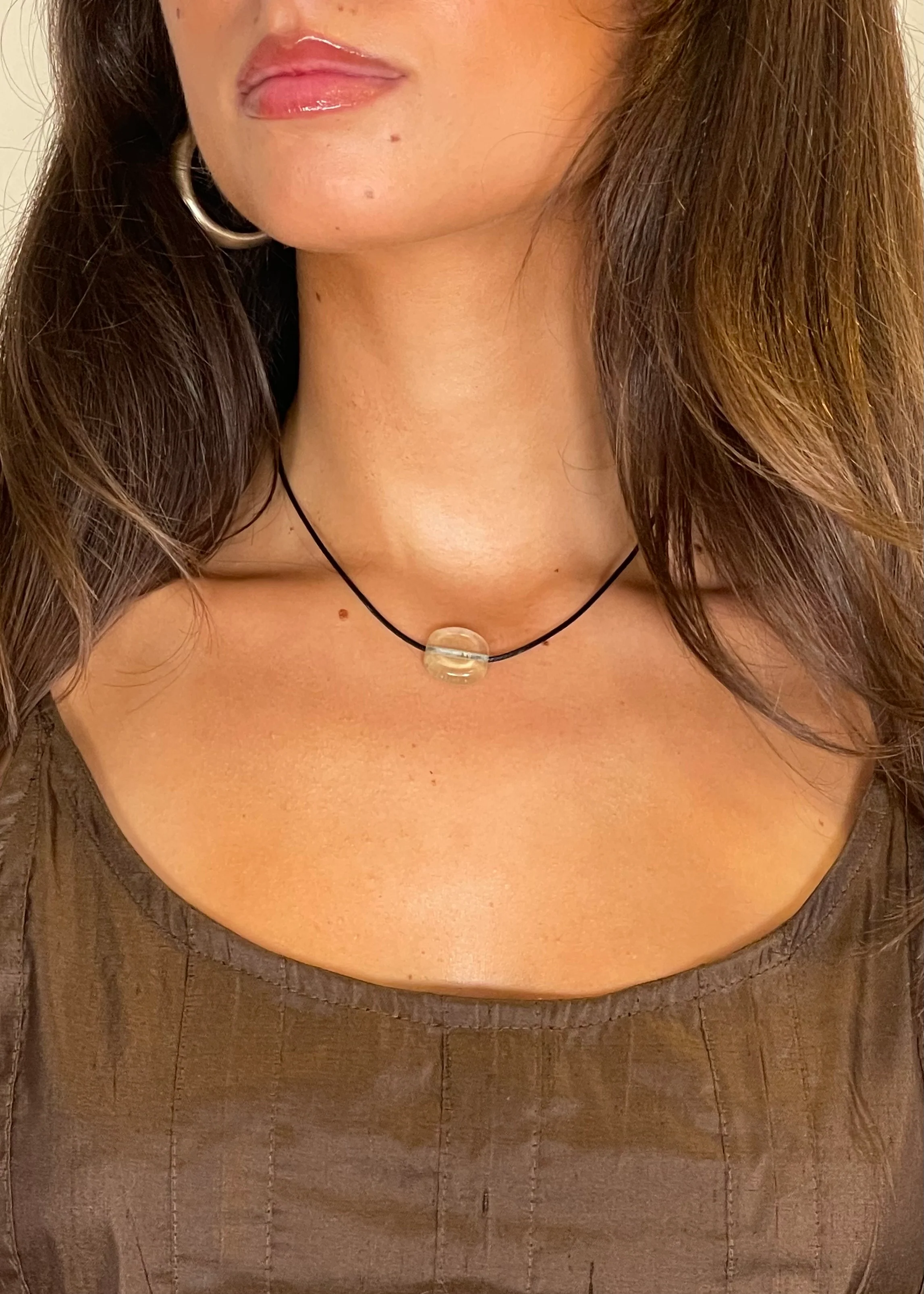 Tiny Clear Glass Circle Necklace - Image 4