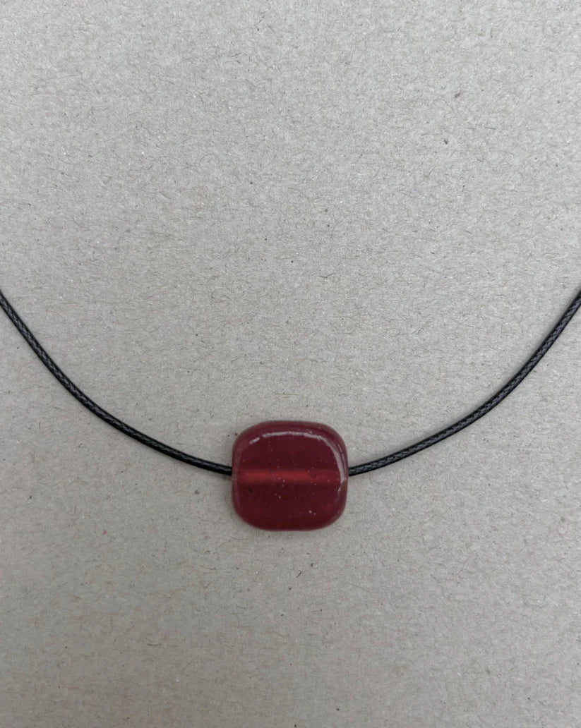 Tiny Red Glass Rectangle Necklace