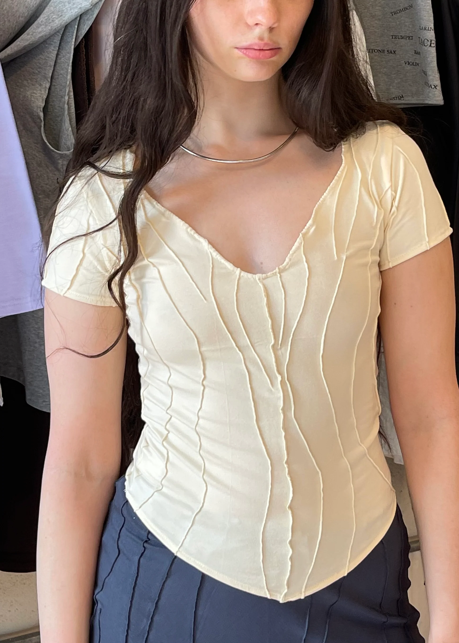 V Neck Tee Butter Yellow - Image 2