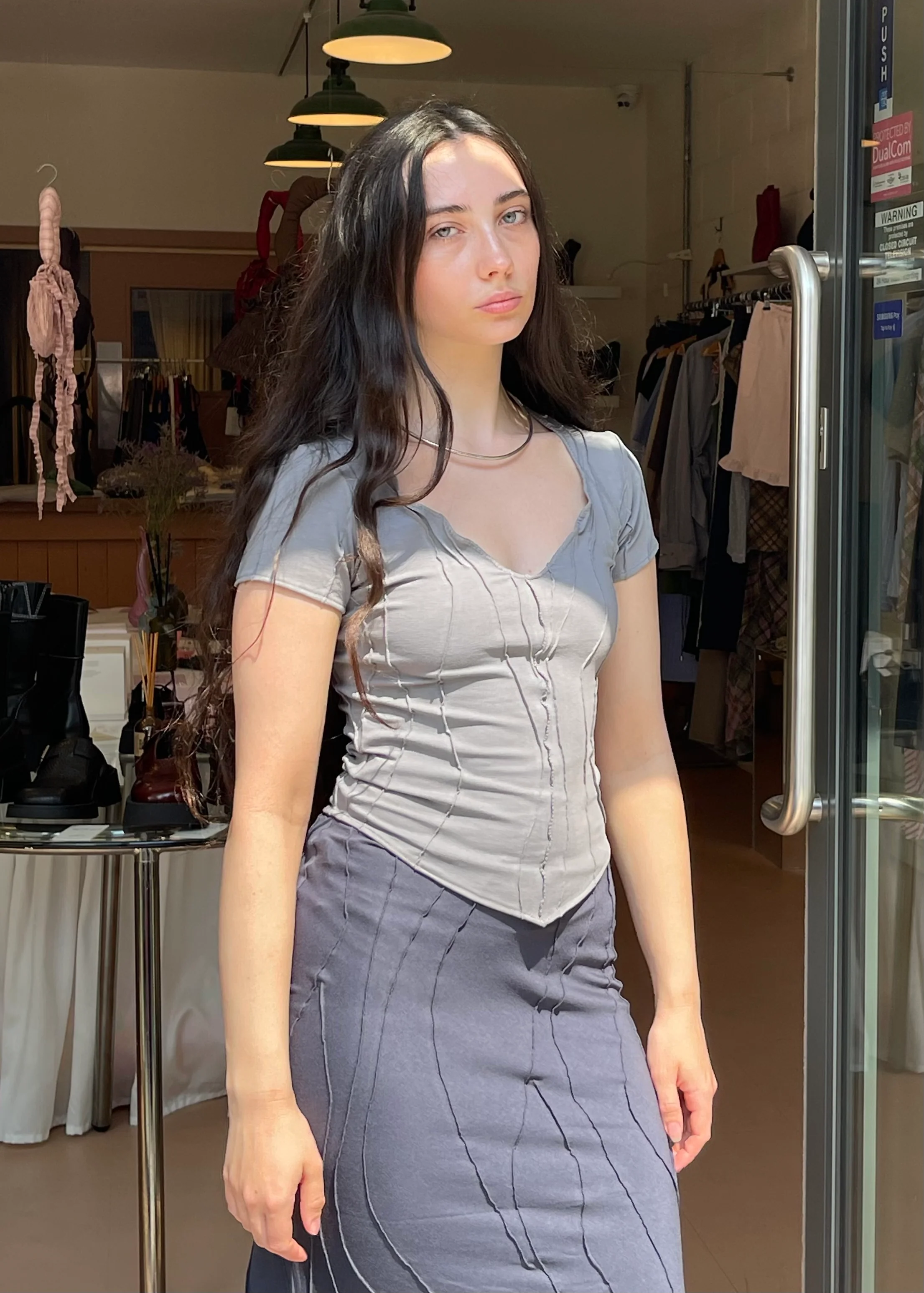 V Neck Tee Grey - Image 2