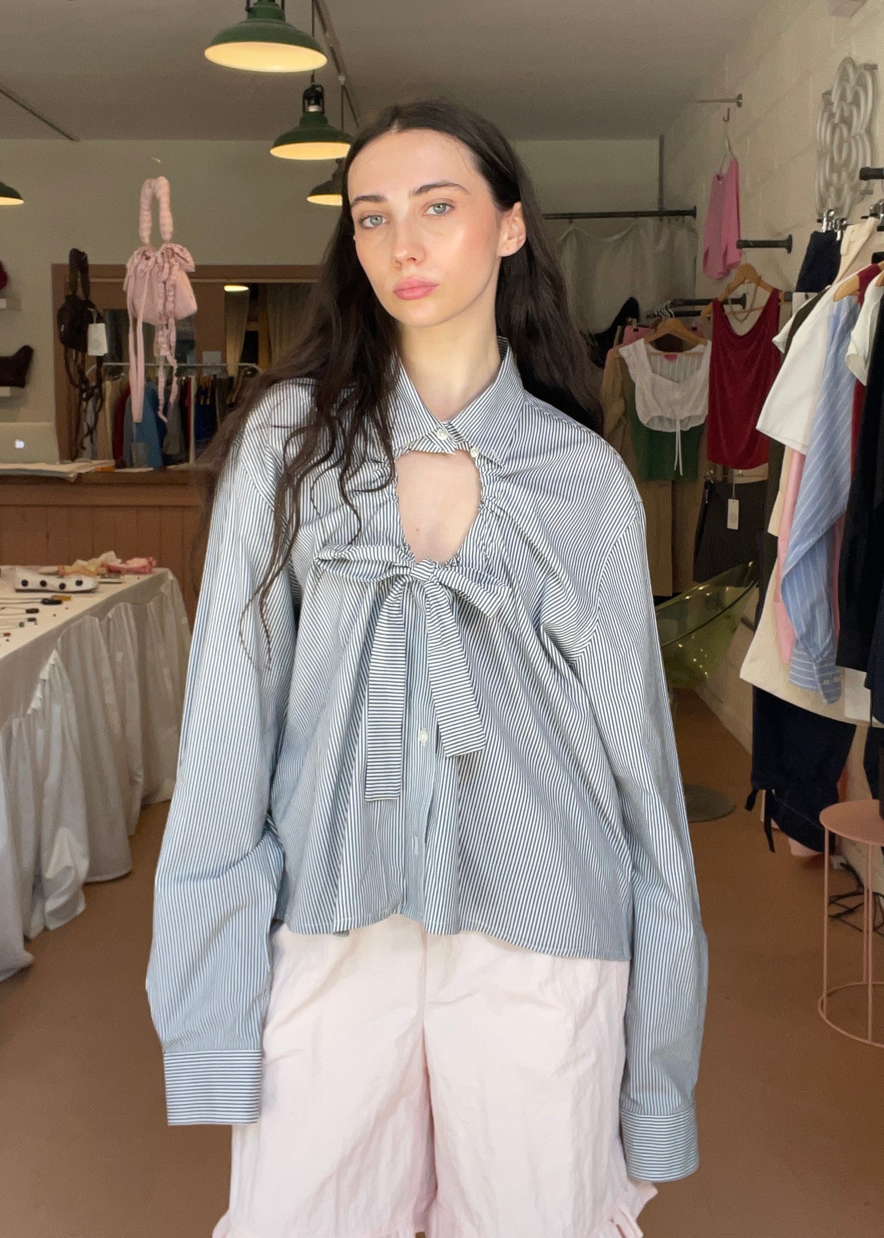 Ventana Shirt in White and Grey Stripe - Image 2