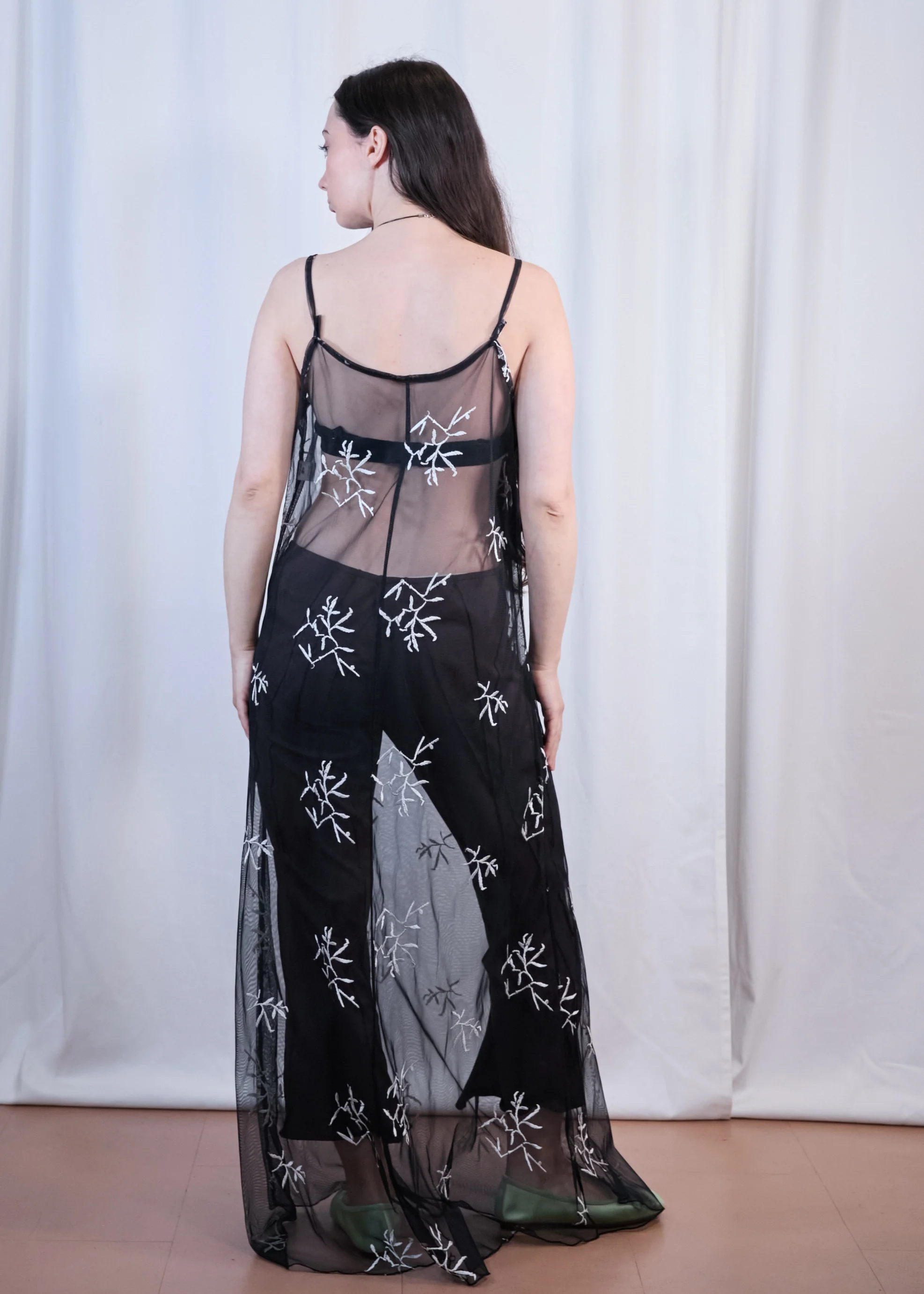 Black Flower Embroidery Maxi Dress - Image 3