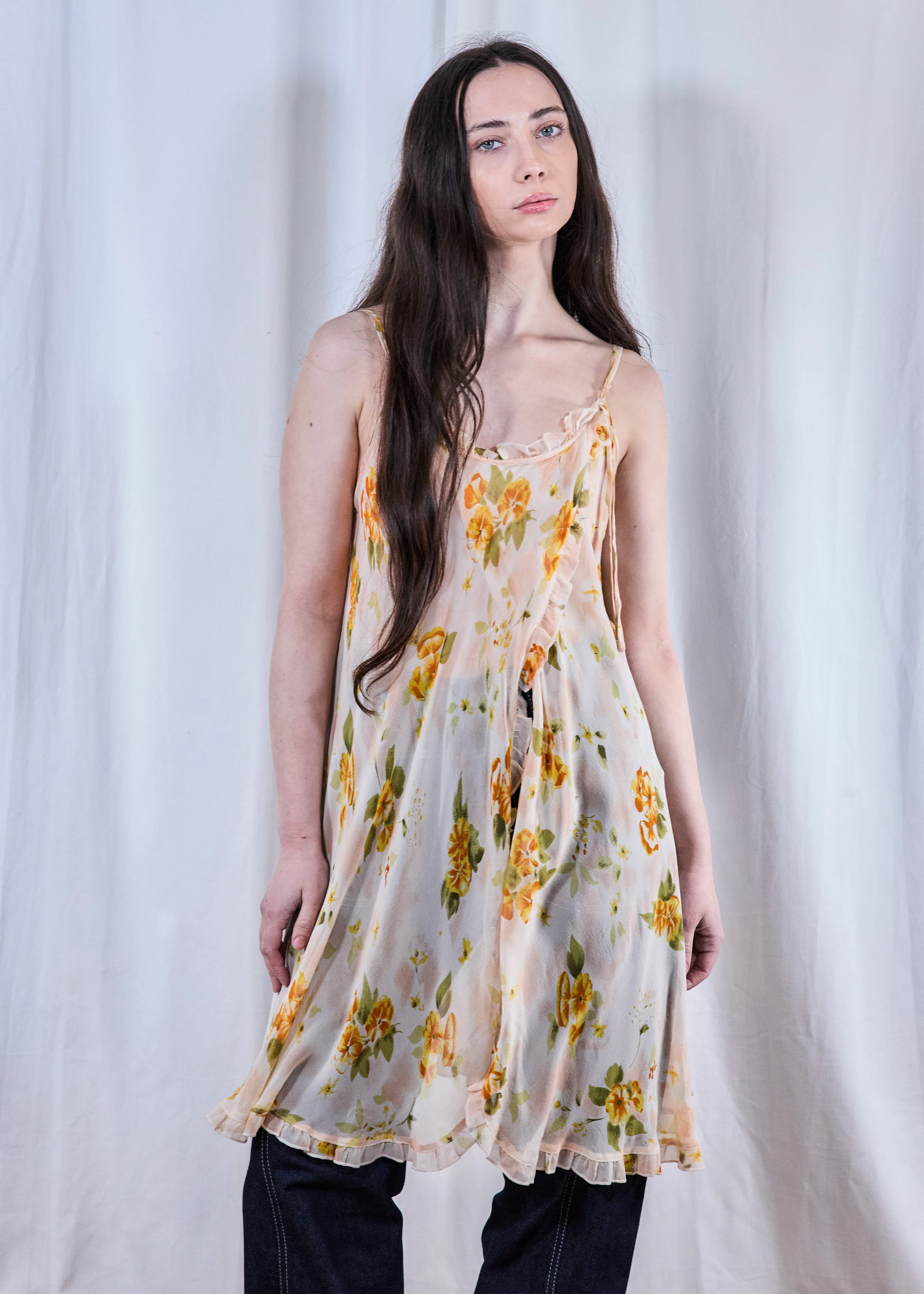 Vintage Peachy Slip Chiffon Dress