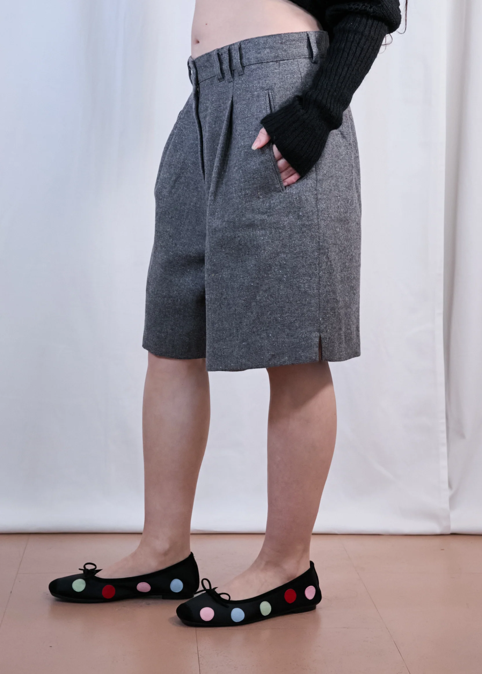 Grey Wool Suiting Shorts - Image 2