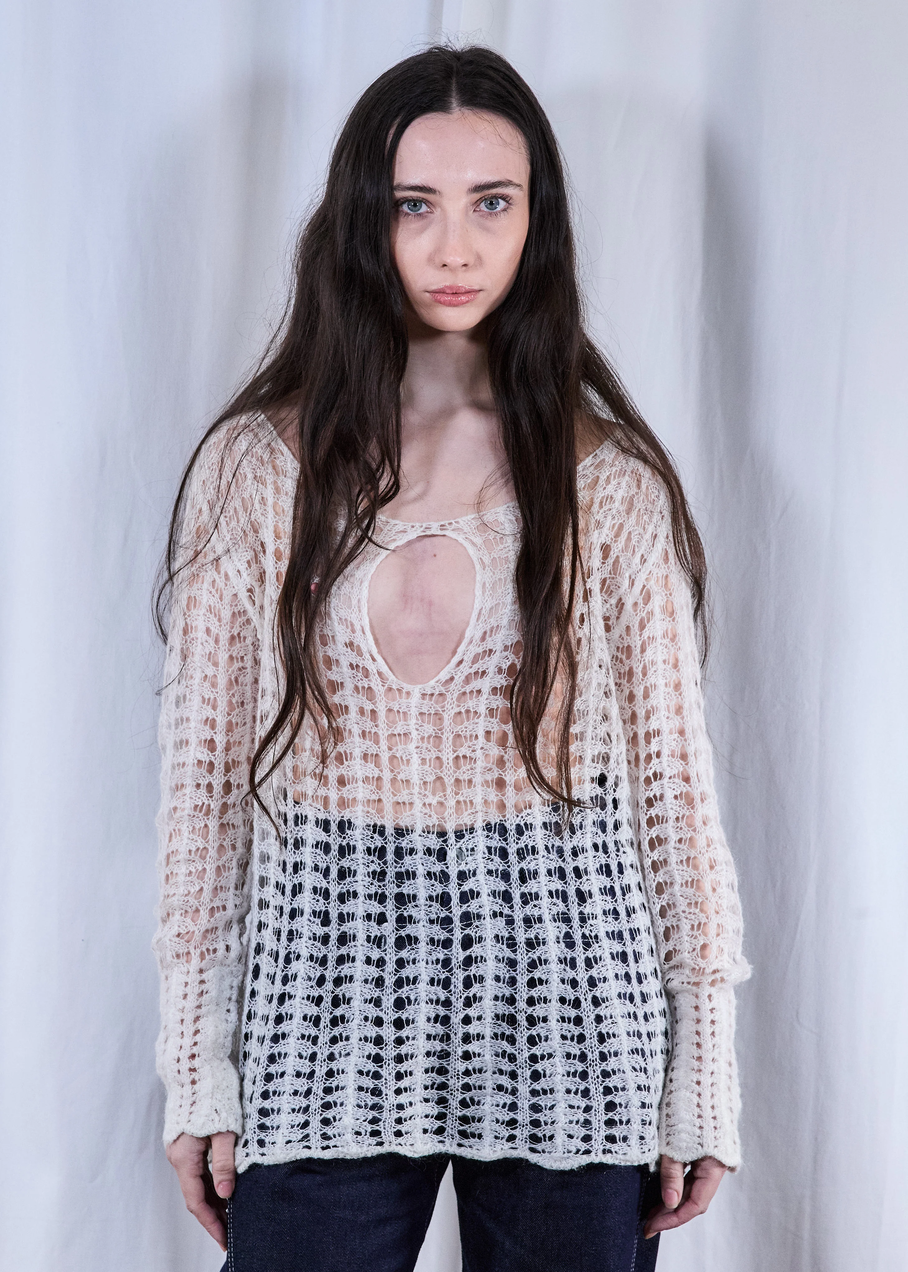 White Thin Mesh Knit Jumper