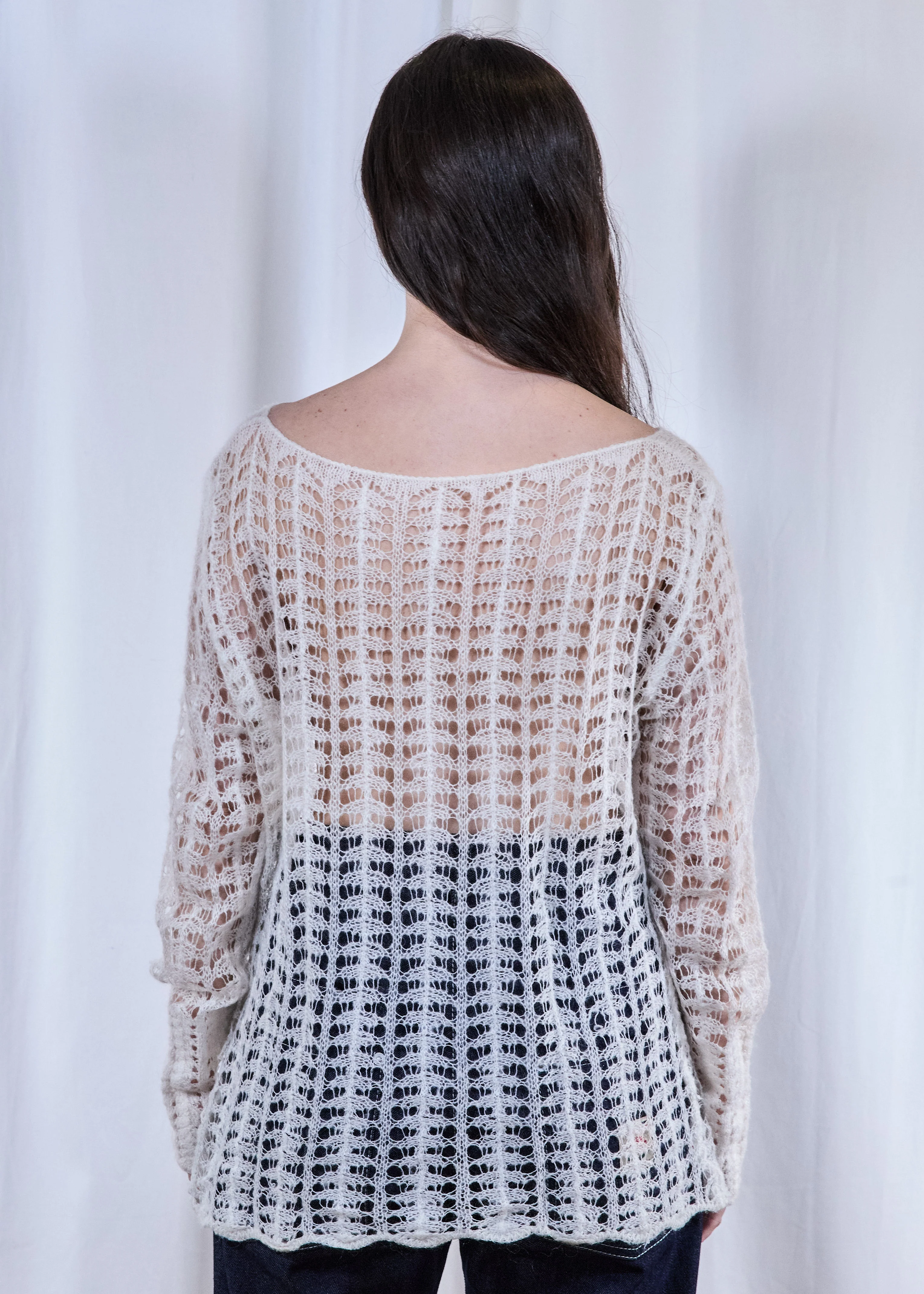 White Thin Mesh Knit Jumper - Image 3